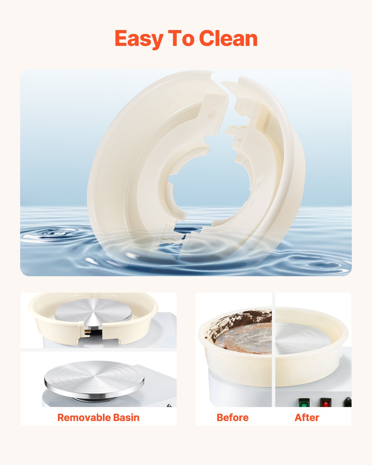 VEVOR Pottery Wheel, 35 cm Ceramic Wheel Forming Machine, 60-300 RPM Speed Adjustable Foot Pedal, Adjustable Lift Leg, Detachable Basin, Complete Tool Accessory Kit for Work Art Craft DIY, White 5