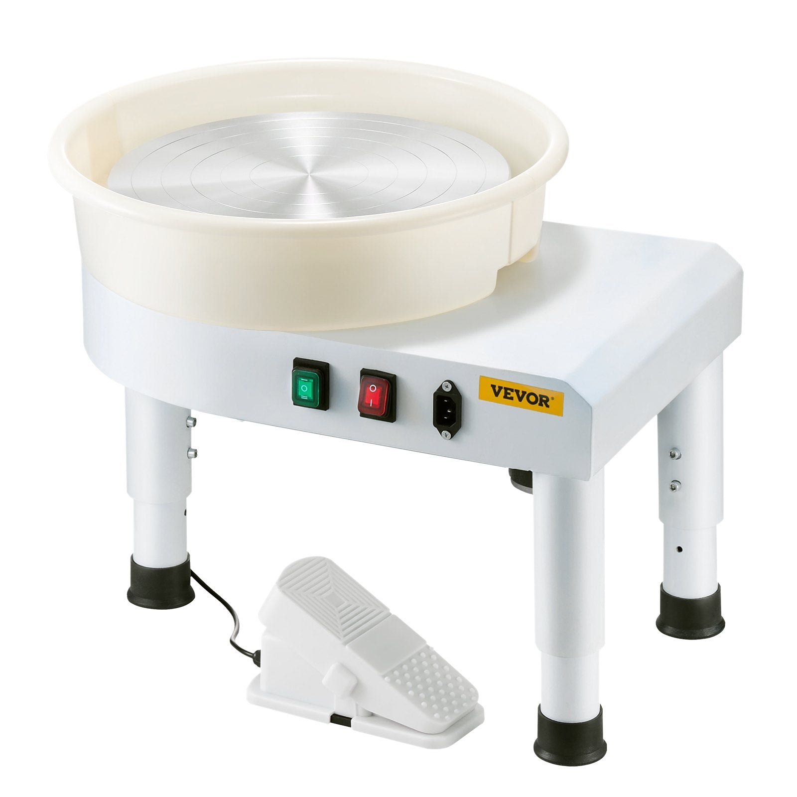 VEVOR Pottery Wheel, 35 cm Ceramic Wheel Forming Machine, 60-300 RPM Speed Adjustable Foot Pedal, Adjustable Lift Leg, Detachable Basin, Complete Tool Accessory Kit for Work Art Craft DIY, White 9