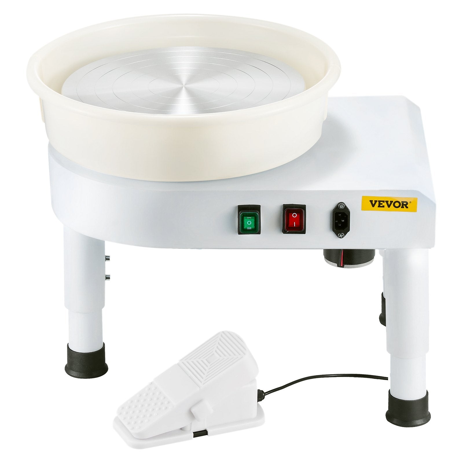 VEVOR Pottery Wheel, 35 cm Ceramic Wheel Forming Machine, 60-300 RPM Speed Adjustable Foot Pedal, Adjustable Lift Leg, Detachable Basin, Complete Tool Accessory Kit for Work Art Craft DIY, White 10