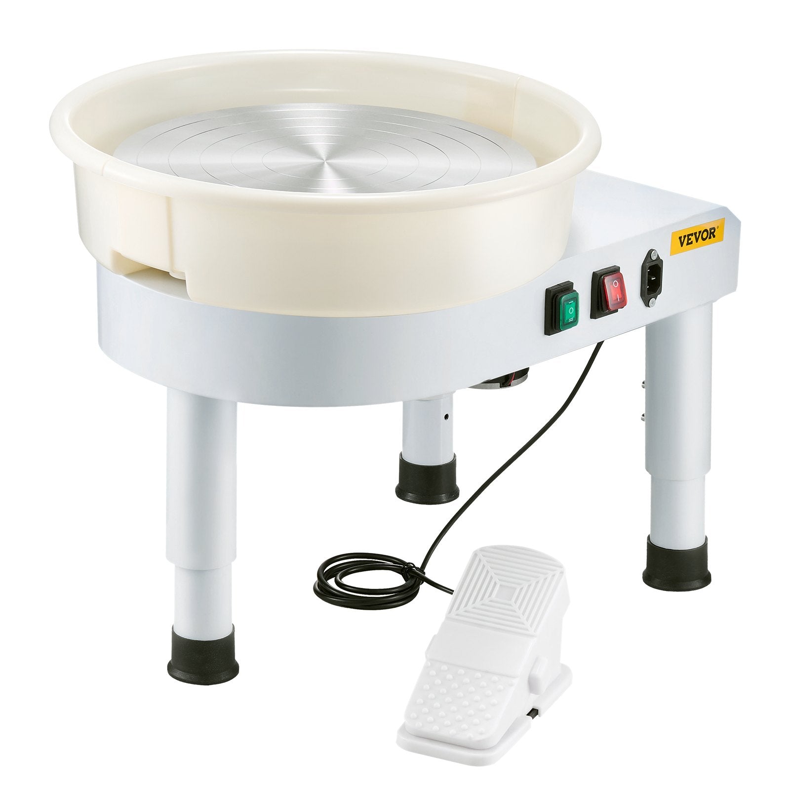 VEVOR Pottery Wheel, 35 cm Ceramic Wheel Forming Machine, 60-300 RPM Speed Adjustable Foot Pedal, Adjustable Lift Leg, Detachable Basin, Complete Tool Accessory Kit for Work Art Craft DIY, White 11