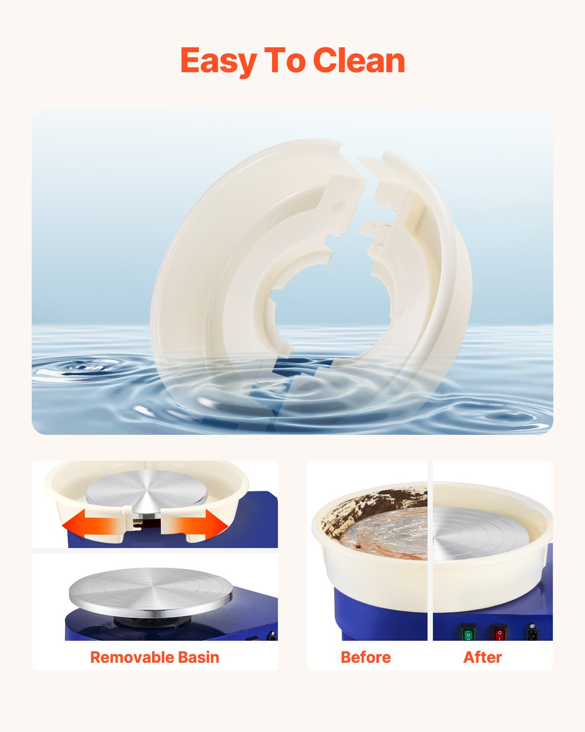 VEVOR Pottery Wheel, 35 cm Ceramic Wheel Forming Machine, 60-300 RPM Speed Adjustable Foot Pedal, Adjustable Lift Leg, Detachable Basin, Complete Tool Accessory Kit for Work Art Craft DIY, Blue 5