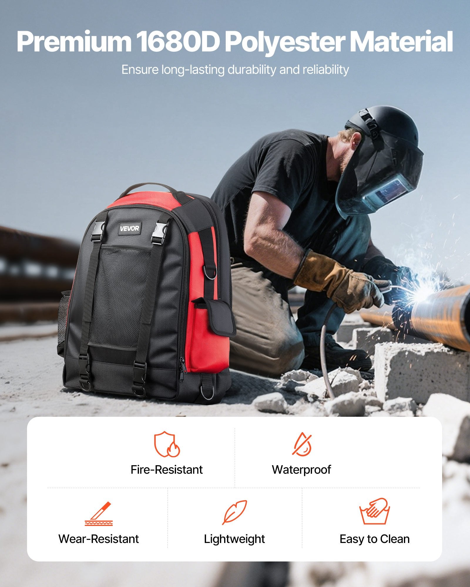 VEVOR 25.2L Welding Backpack 1680D Polyester Welder Backpack for Tool and Helmet 4