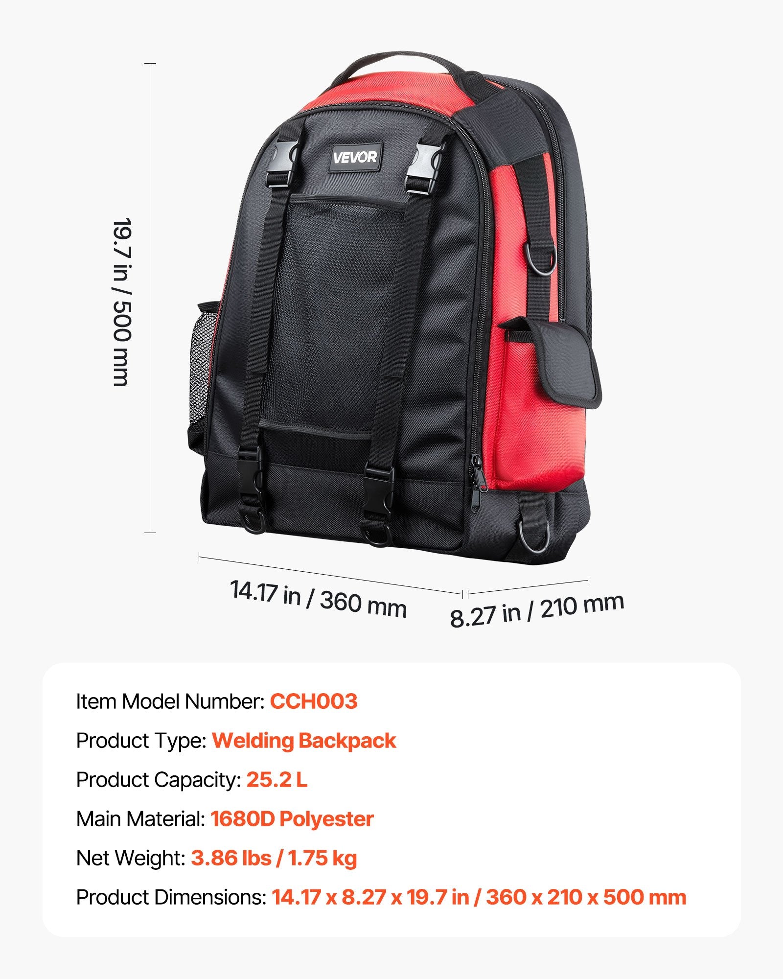 VEVOR 25.2L Welding Backpack 1680D Polyester Welder Backpack for Tool and Helmet 7