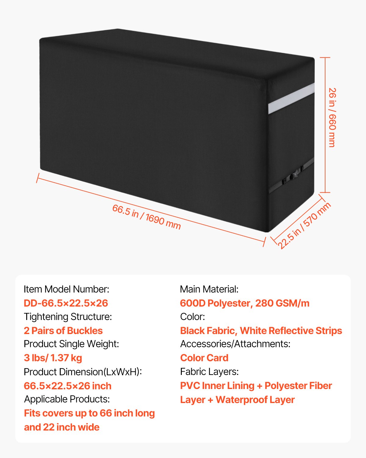 VEVOR 66 inch Grill Cover Heavy Duty BBQ Gas Grill Cover Outdoor Waterproof 7