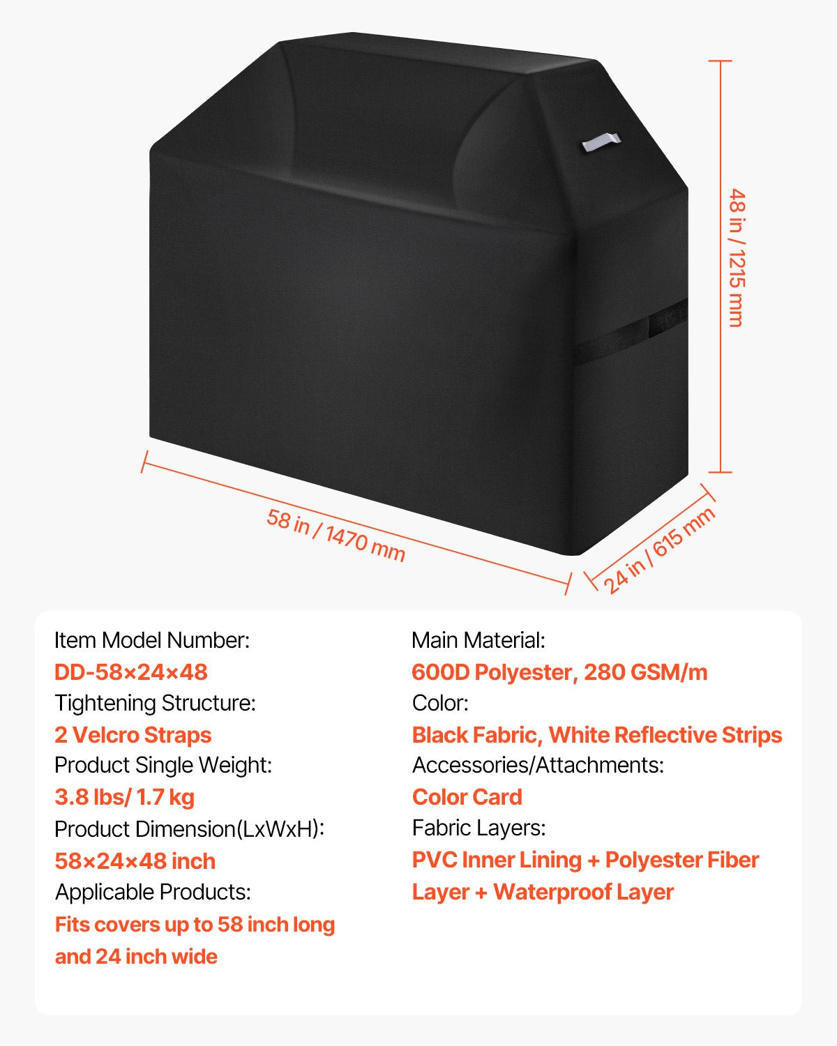 VEVOR 58 inch Grill Cover Heavy Duty BBQ Gas Grill Cover Outdoor Waterproof 7