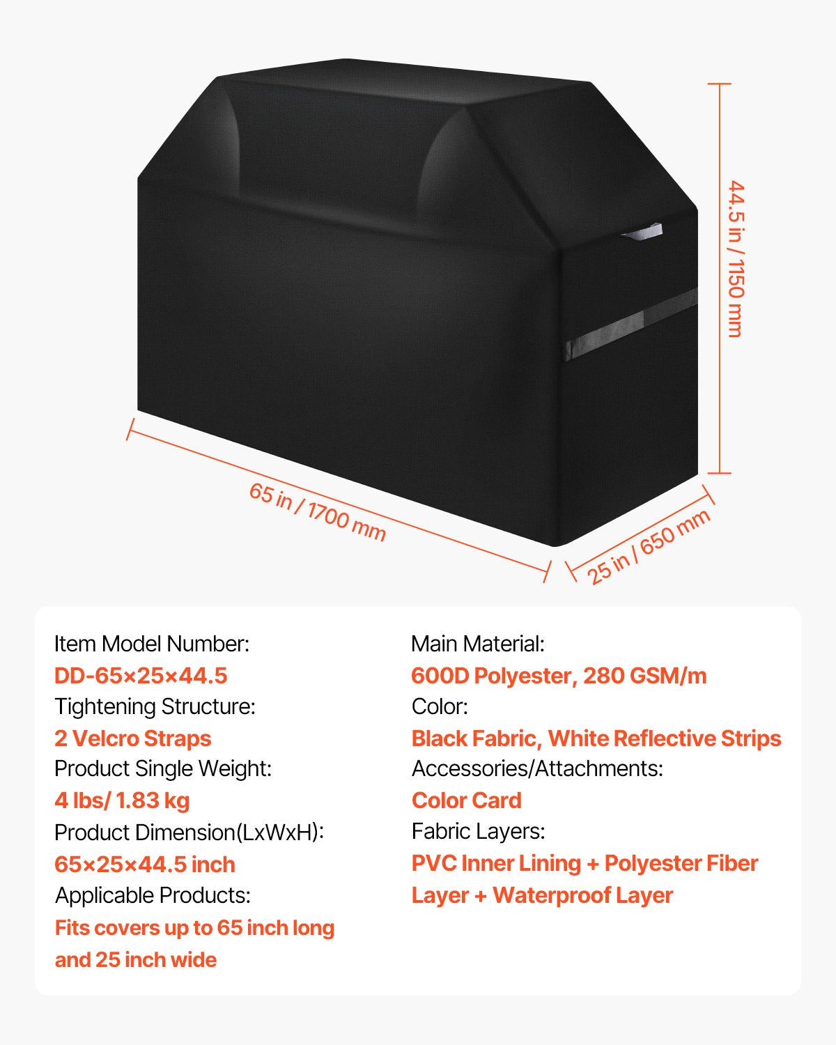 VEVOR 65 inch Grill Cover Heavy Duty BBQ Gas Grill Cover Outdoor Waterproof 7