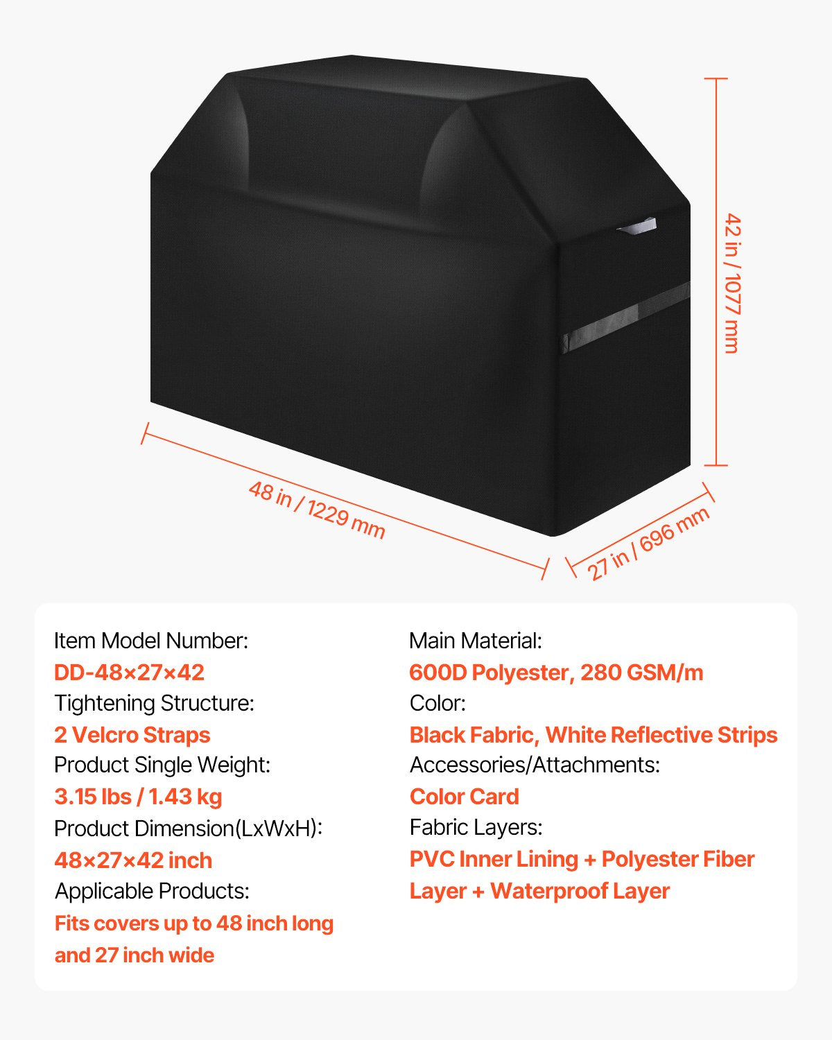 VEVOR 48 inch Grill Cover Heavy Duty BBQ Gas Grill Cover Outdoor Waterproof 7