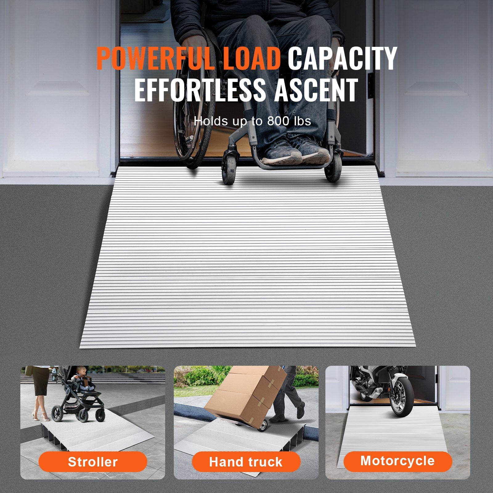 VEVOR Door Threshold Ramp, 6" Rise, 800 lbs Load Capacity, Door Ramp for Wheelchairs, Aluminum Threshold Ramp for Doorways, Adjustable Modular Threshold Ramp for Wheelchairs, Scooters, Power Chairs 5