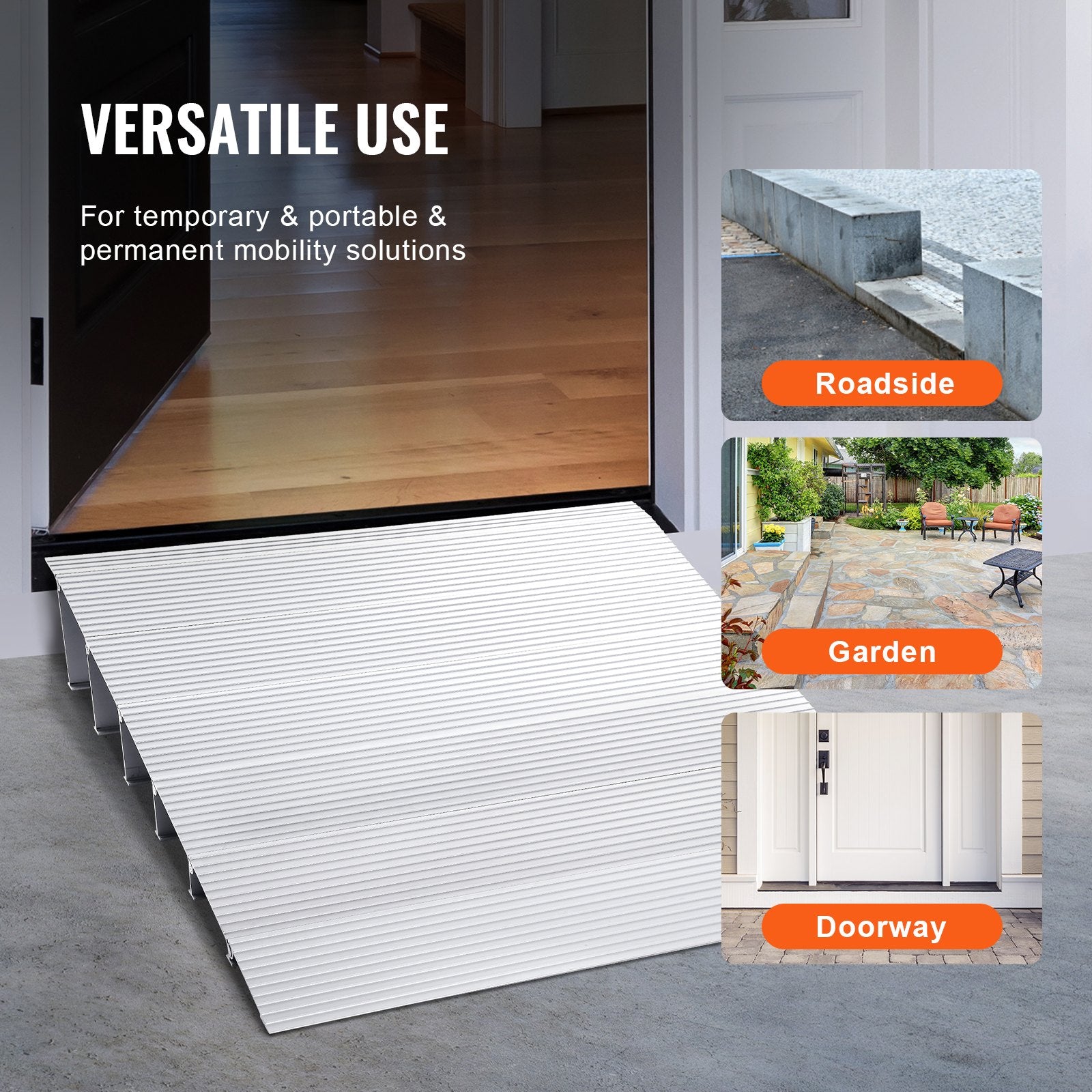VEVOR Door Threshold Ramp, 6" Rise, 800 lbs Load Capacity, Door Ramp for Wheelchairs, Aluminum Threshold Ramp for Doorways, Adjustable Modular Threshold Ramp for Wheelchairs, Scooters, Power Chairs 6