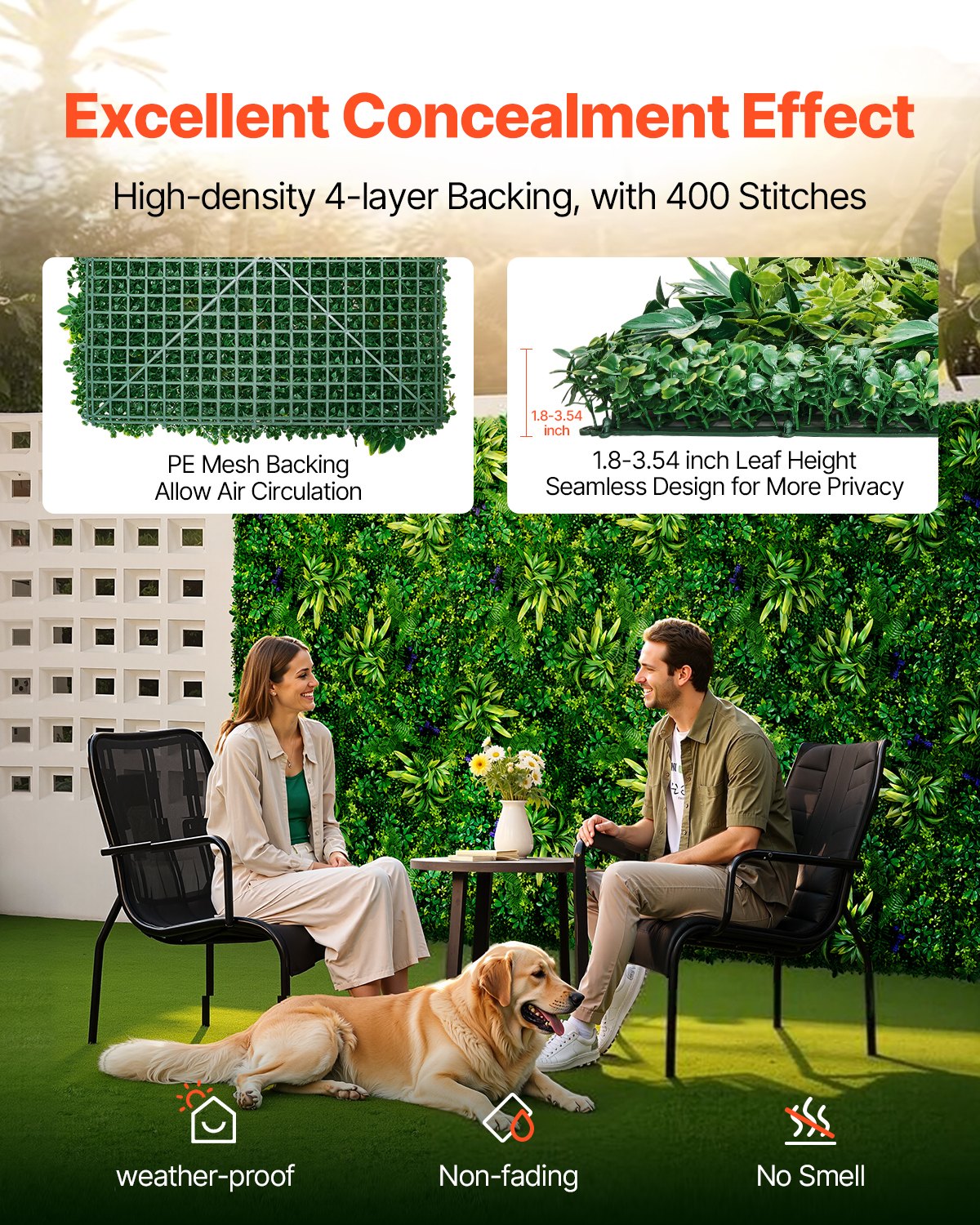 VEVOR Artificial Grass Wall Panels, 12 PCS 20 x 20 inch, 3D Combination Greenery Boxwood  Panel for Indoor Outdoor Green Decor & Ivy Fence Covering, Privacy Backdrop Wall Hedge Screen for Garden 3