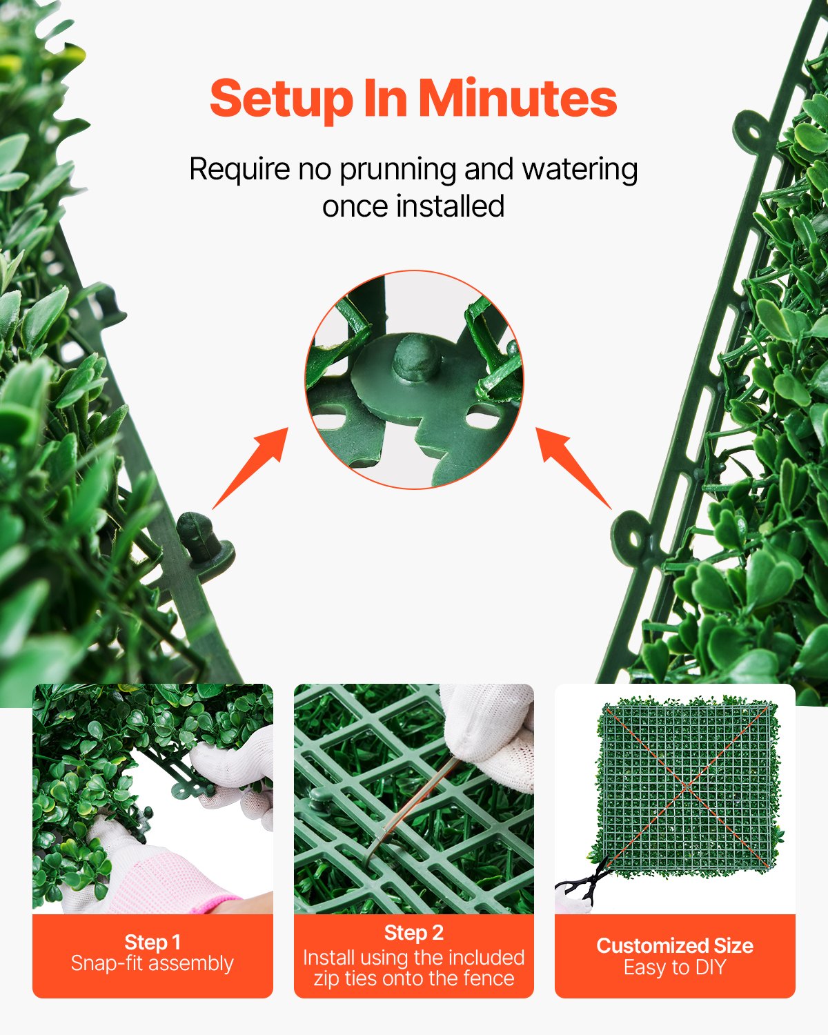 VEVOR Artificial Grass Wall Panels, 12 PCS 20 x 20 inch, 3D Combination Greenery Boxwood  Panel for Indoor Outdoor Green Decor & Ivy Fence Covering, Privacy Backdrop Wall Hedge Screen for Garden 4