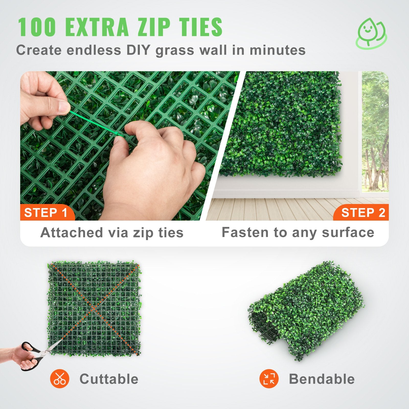 VEVOR 12PCS 10x10 inch Artificial Boxwood Panels, Boxwood Hedge Wall Mat,Artificial Grass Backdrop Wall, Privacy Hedge Screen UV Protected for Outdoor Indoor Garden Fence Backyard 5