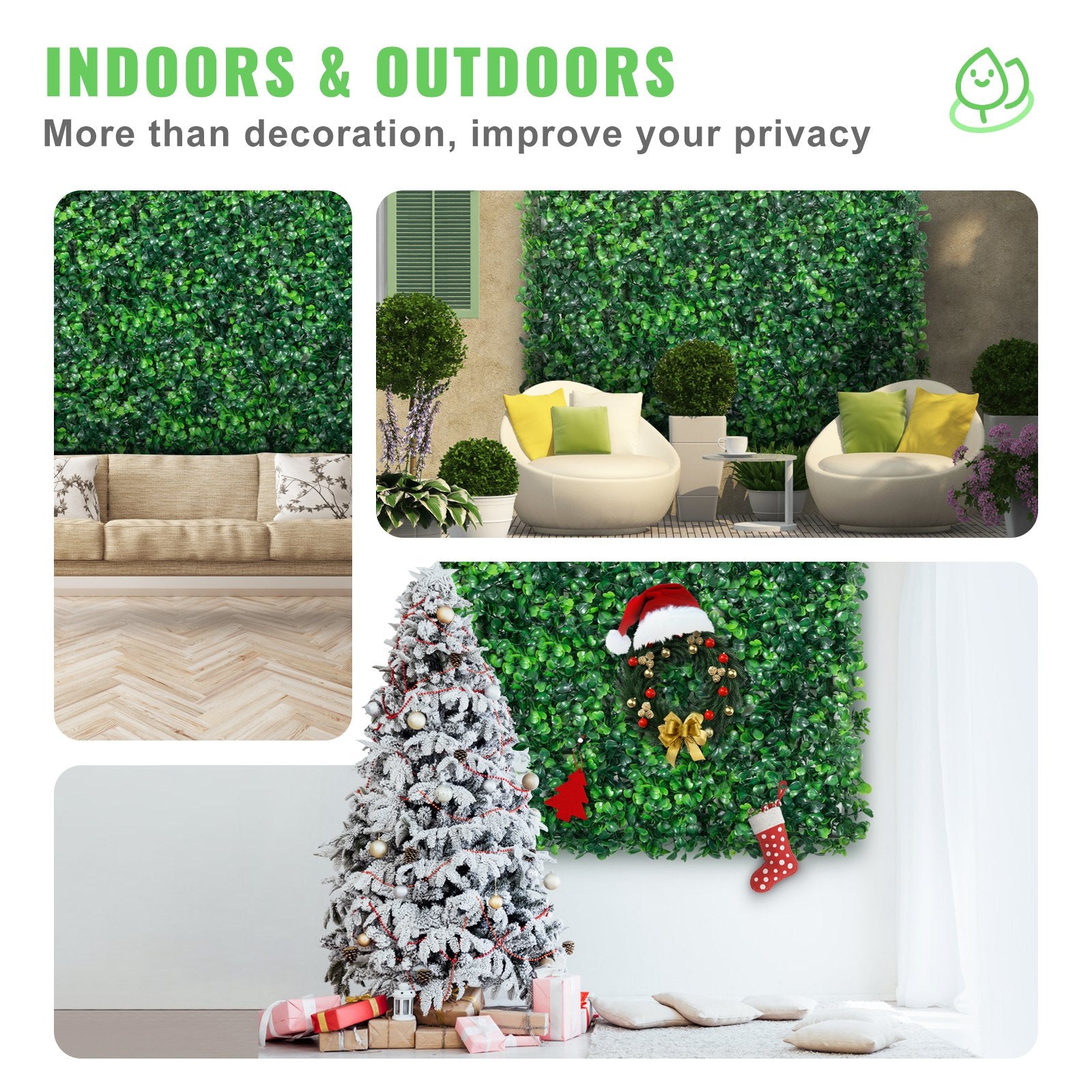 VEVOR 12PCS 10x10 inch Artificial Boxwood Panels, Boxwood Hedge Wall Mat,Artificial Grass Backdrop Wall, Privacy Hedge Screen UV Protected for Outdoor Indoor Garden Fence Backyard 6