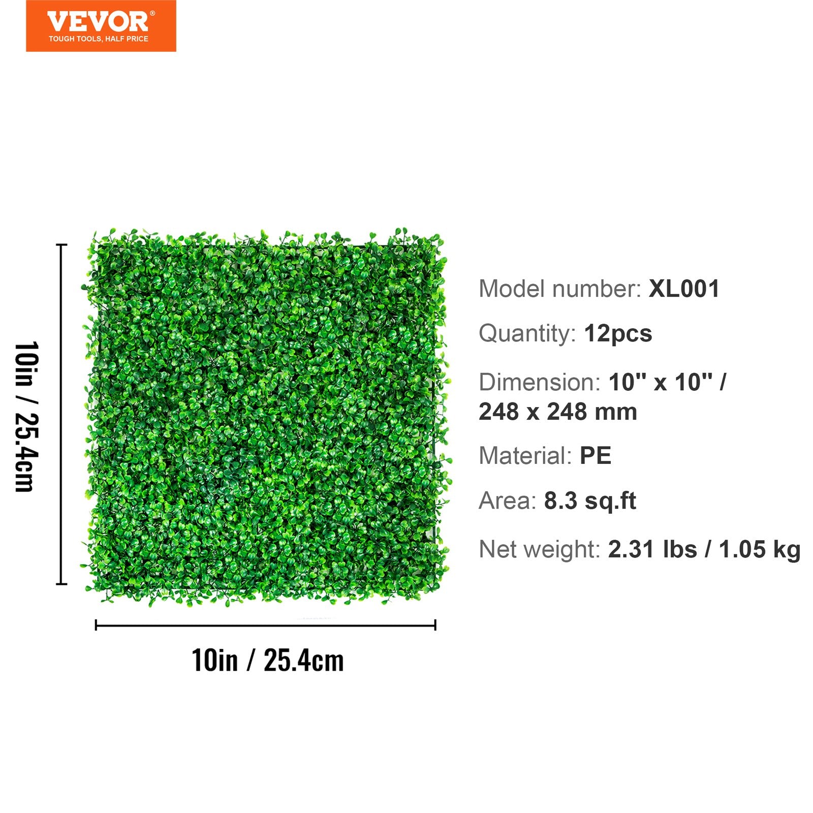 VEVOR 12PCS 10x10 inch Artificial Boxwood Panels, Boxwood Hedge Wall Mat,Artificial Grass Backdrop Wall, Privacy Hedge Screen UV Protected for Outdoor Indoor Garden Fence Backyard 7