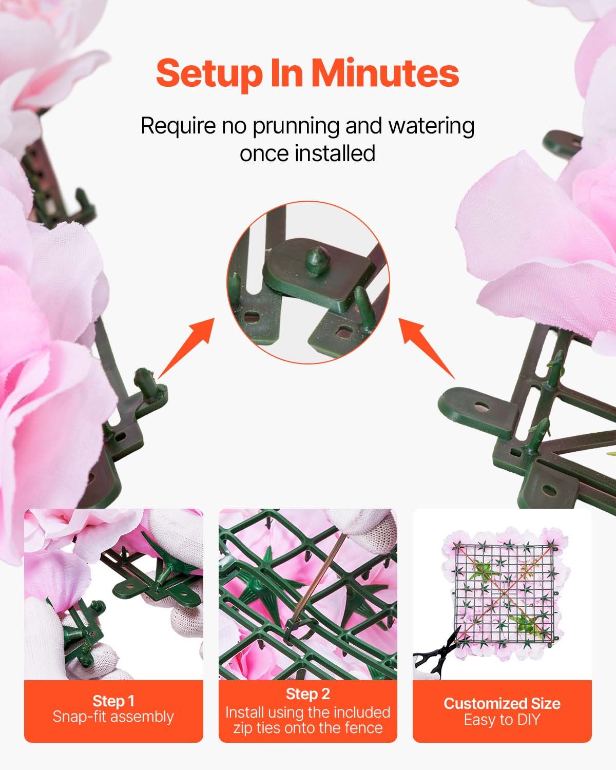 VEVOR 3D Flower Wall Panel, 12 PCS 15 x 15 inch, Artificial Floral Wall Background Mesh Backing Mat,Seamless Design&Easy Installation for Wedding Valentines Day Home Baby Party Backdrop Decor,Pink 4