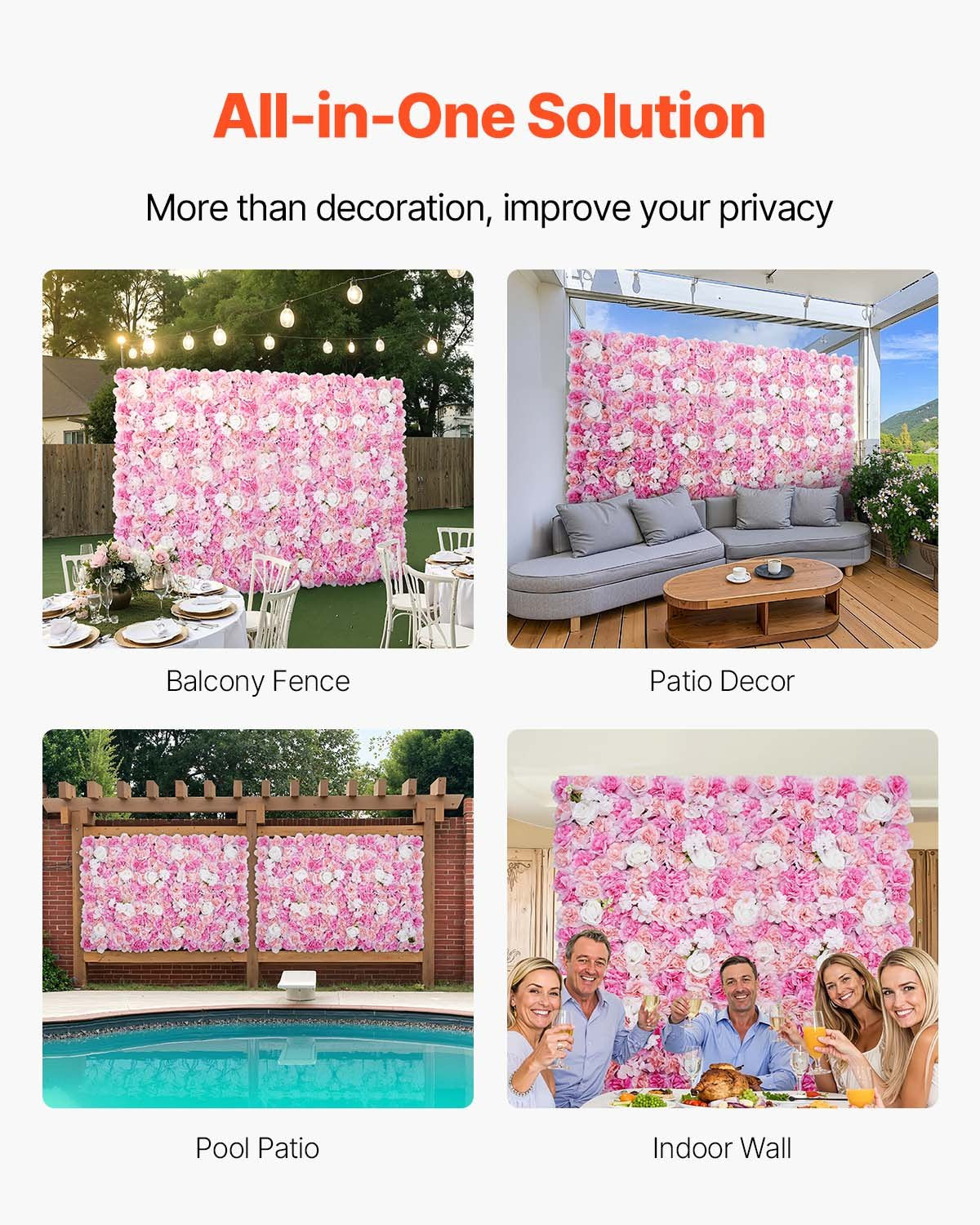 VEVOR 3D Flower Wall Panel, 12 PCS 15 x 15 inch, Artificial Floral Wall Background Mesh Backing Mat,Seamless Design&Easy Installation for Wedding Valentines Day Home Baby Party Backdrop Decor,Pink 5