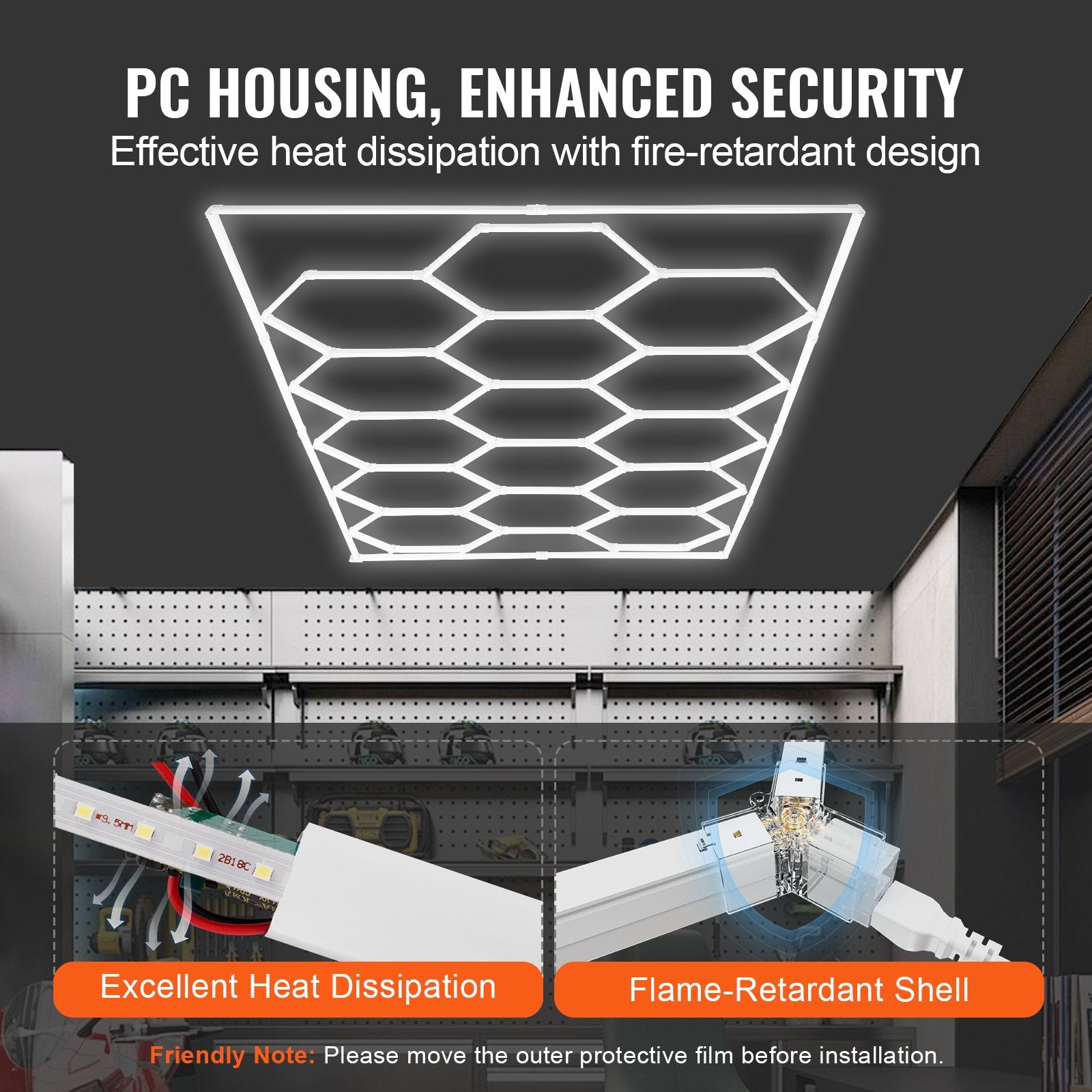 VEVOR Hexagon Garage Lights 66300LM 15 Grids Honeycomb LED Shop Ceiling Light 4
