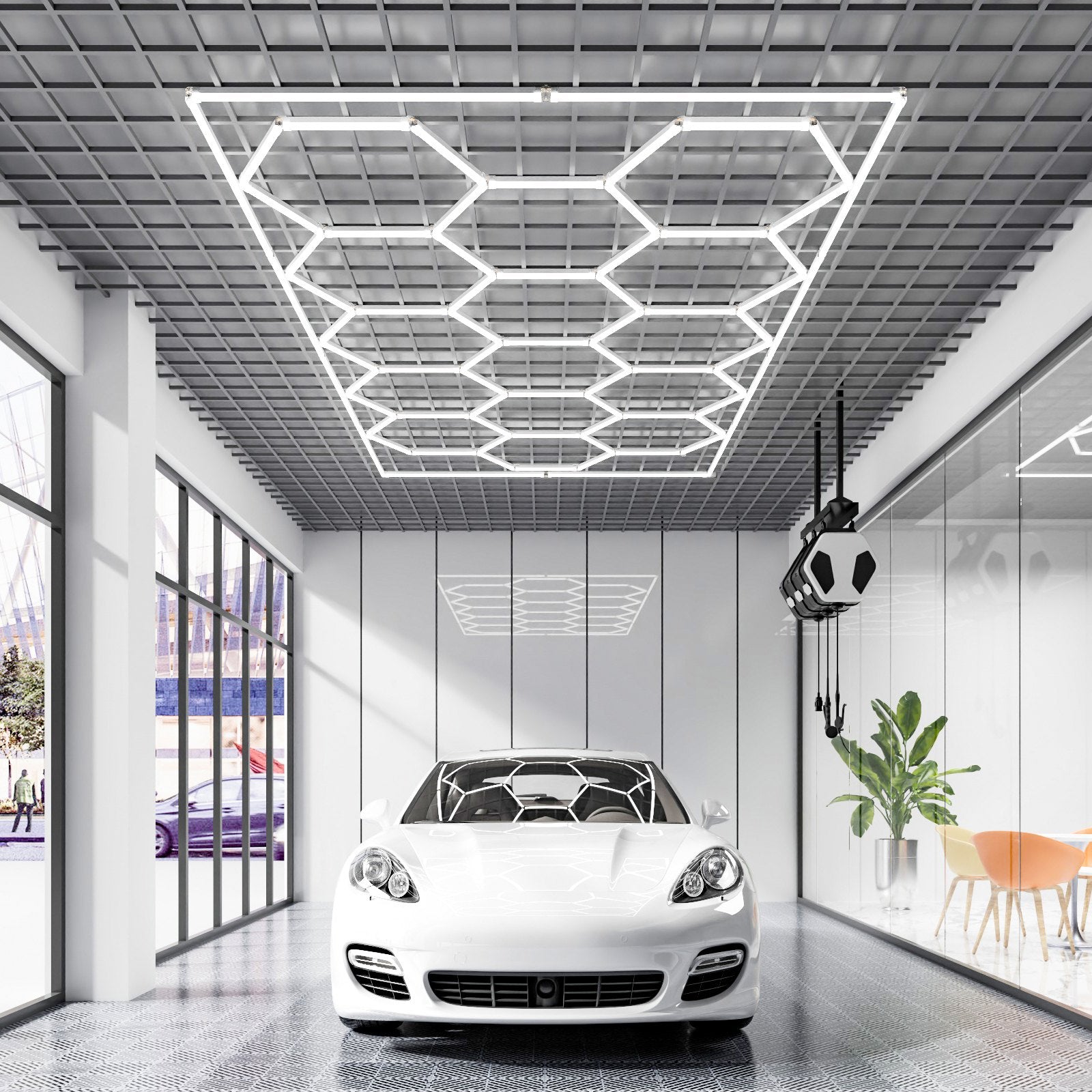 VEVOR Hexagon Garage Lights 66300LM 15 Grids Honeycomb LED Shop Ceiling Light 8