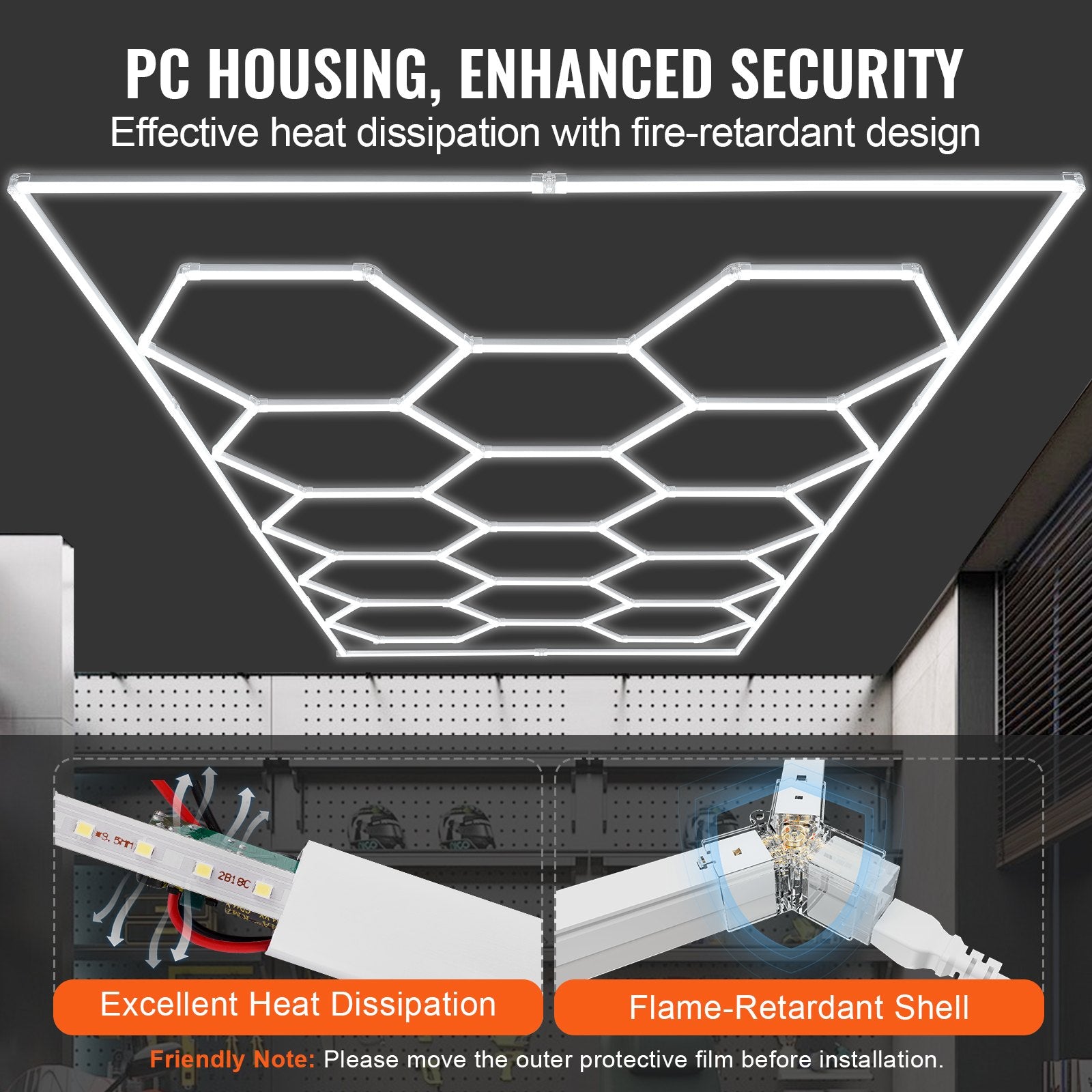 VEVOR Hexagon Garage Lights 86400LM 5 Grid Honeycomb LED Shop Ceiling Light 4