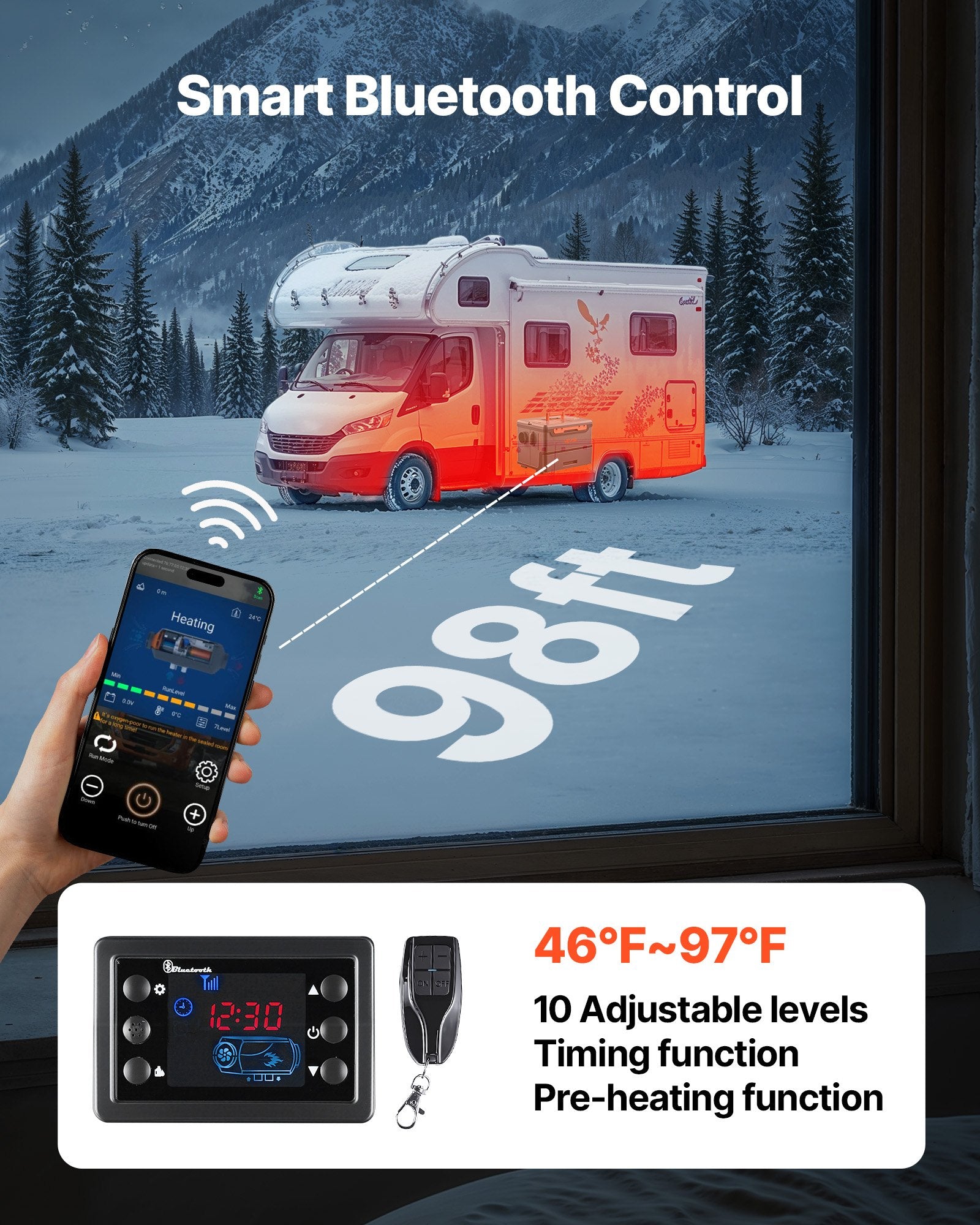 VEVOR Diesel Heater, 8KW, DC 12V/24V, All in One Portable Diesel Air Heater with Bluetooth APP Control, Remote Control and LCD Screen, 5 L Fuel Tank for Trucks, Vans, RVs, Campers, and Garages 5