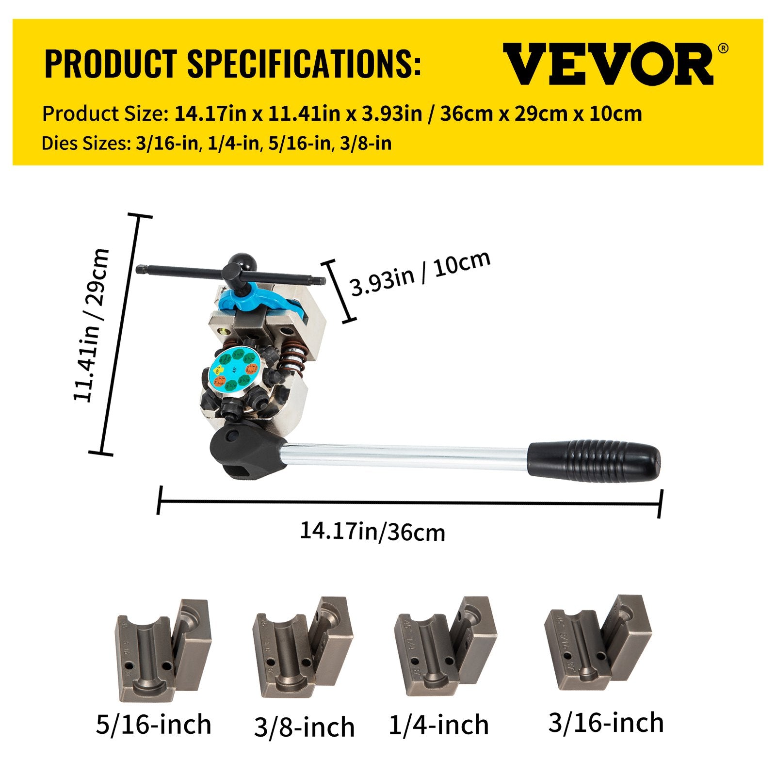 VEVOR Brake Line Flaring Tool, 45 Degree Single, Double, and Bubble Flares for 3/16", 1/4", 5/16" and 3/8" Tube Size, Suitable for Soft Metal of Copper Lines 6