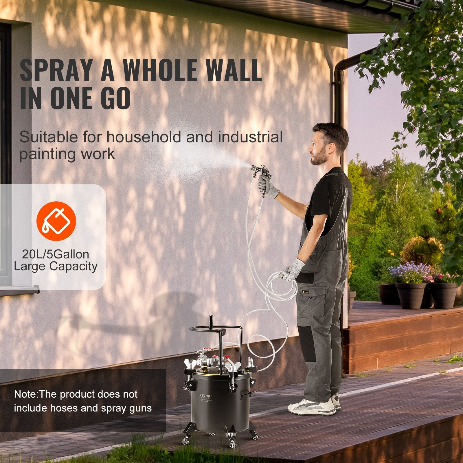 VEVOR Spray Paint Pressure Pot Tank 20L/5gal with Casters Leak Repair Sealant 3