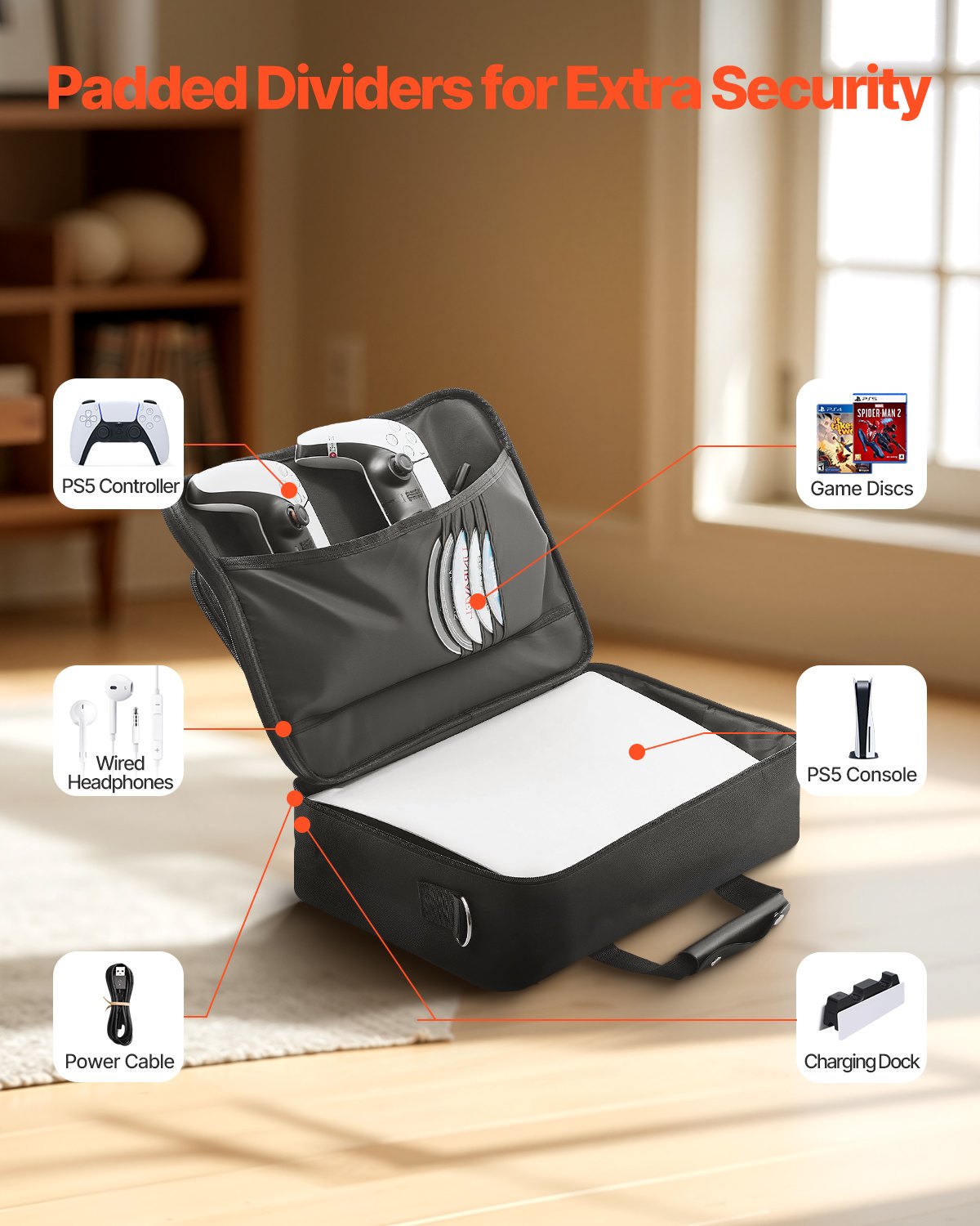 VEVOR PS5 Carrying Case Travel Bag for Playstation 5 PS5 Slim Waterproof Nylon 5