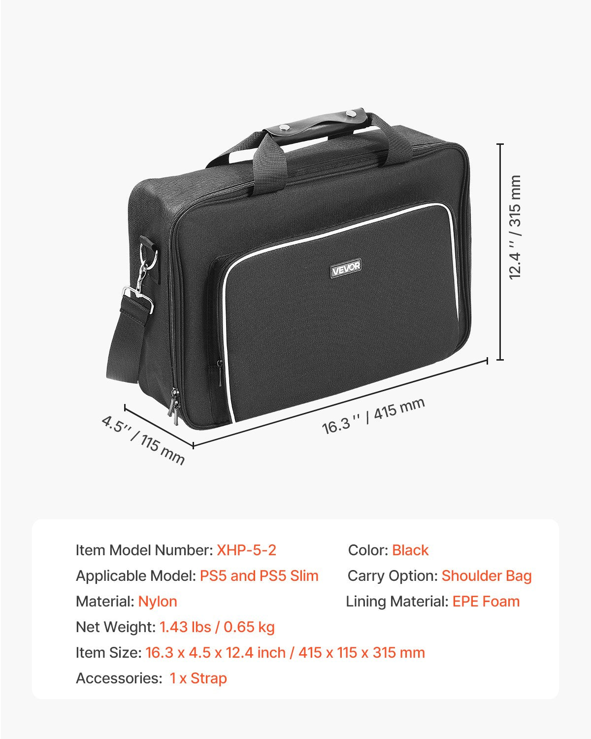 VEVOR PS5 Carrying Case Travel Bag for Playstation 5 PS5 Slim Waterproof Nylon 7