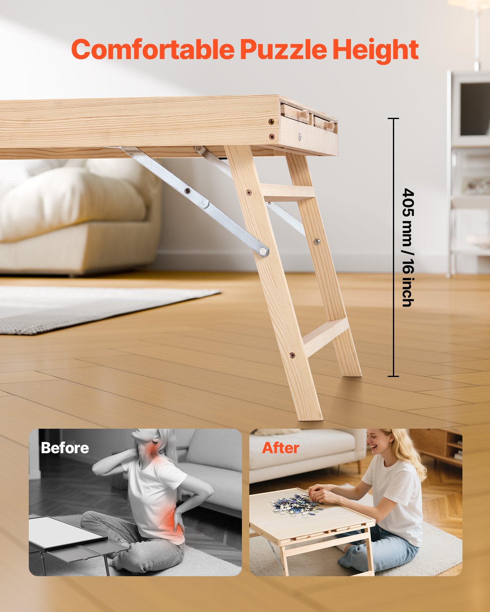 VEVOR 1500 Piece Puzzle Board with Folding Leg Portable Wooden Jigsaw 86x63cm 4