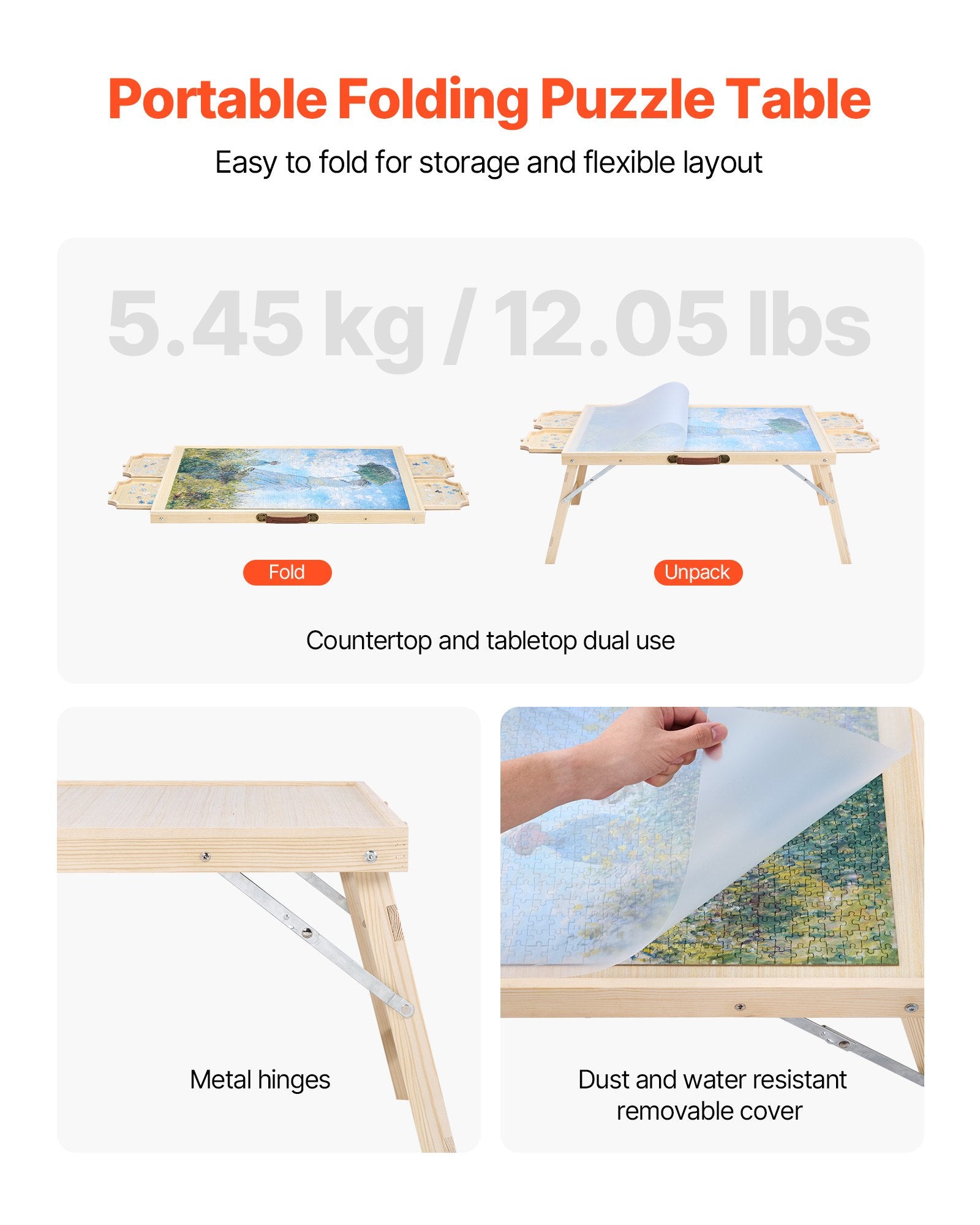 VEVOR 1500 Piece Puzzle Board with Folding Leg Portable Wooden Jigsaw 86x63cm 5