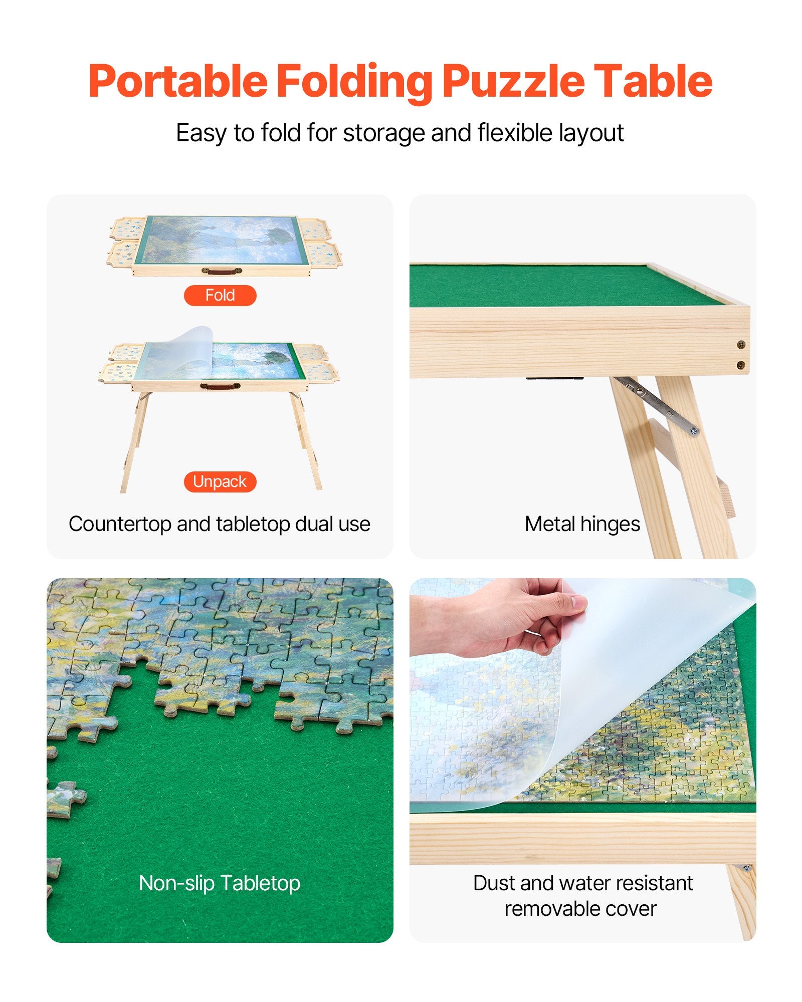 VEVOR 1500 Piece Puzzle Board with Folding Leg Portable Wooden Jigsaw 86x63cm 5