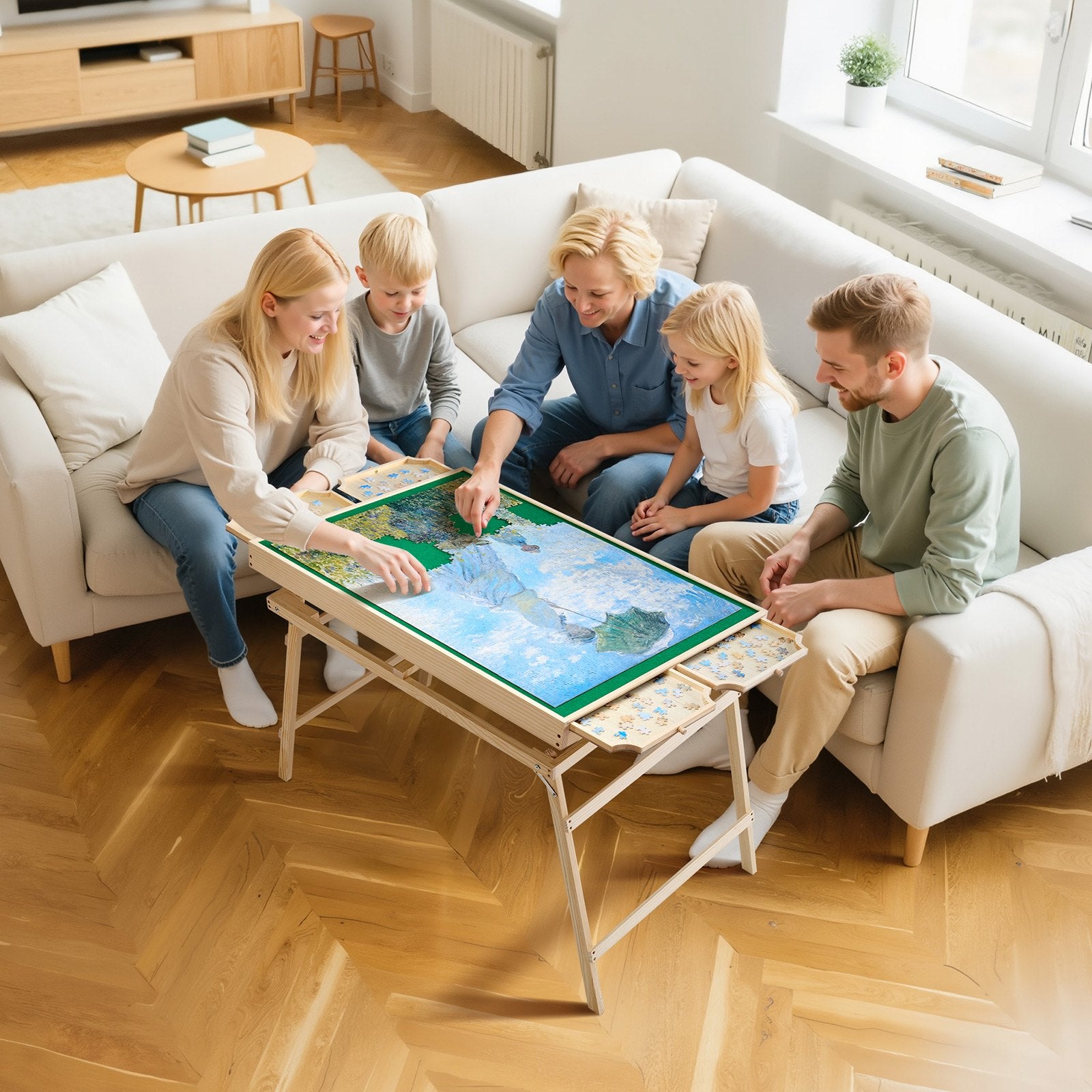 VEVOR 1500 Piece Puzzle Board with Folding Leg Portable Wooden Jigsaw 86x63cm 8