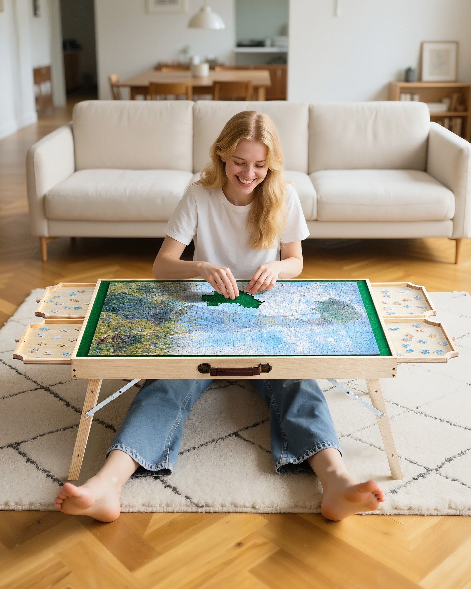 VEVOR 1500 Piece Puzzle Board with Folding Leg Portable Wooden Jigsaw 86x63cm