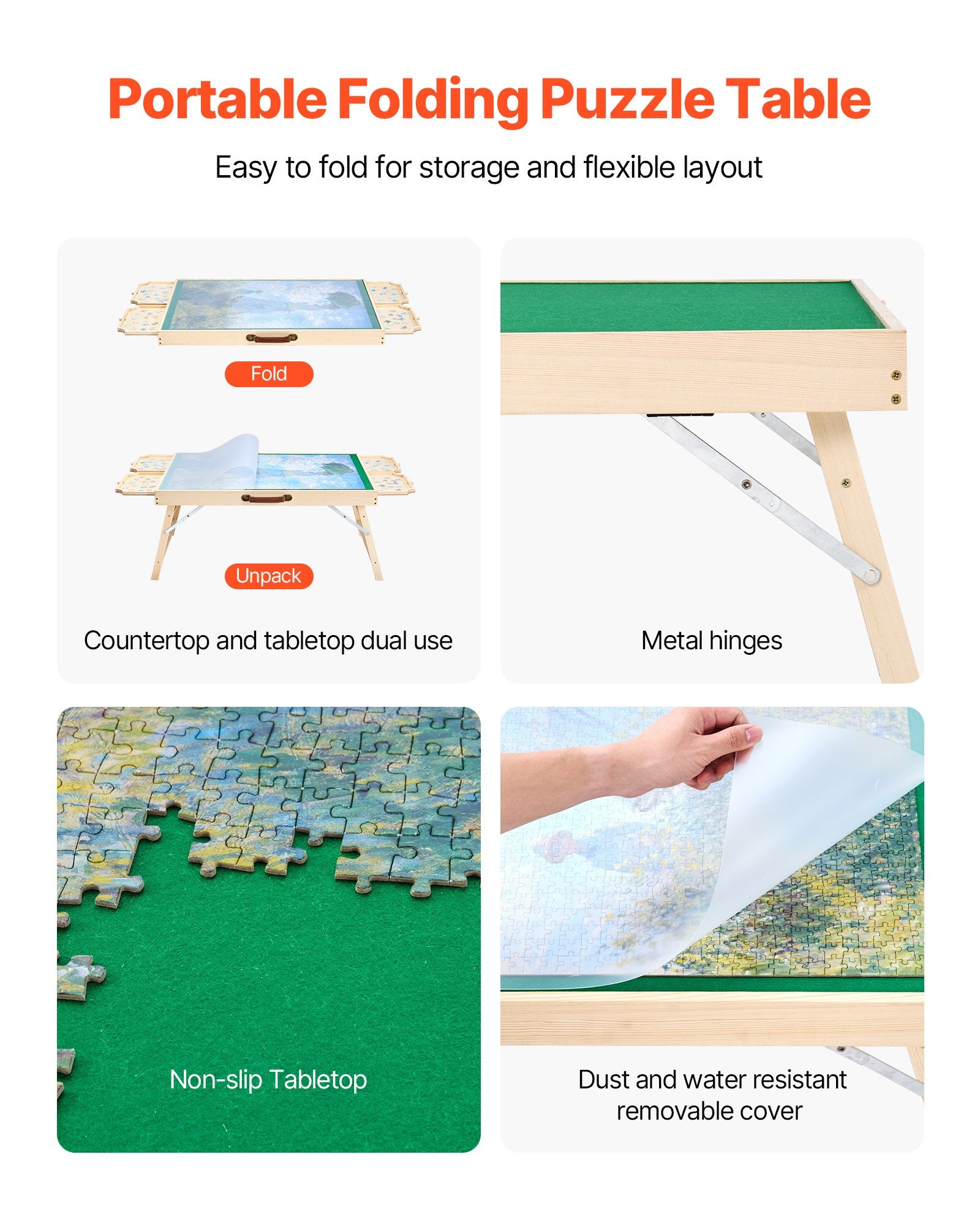 VEVOR 1500 Piece Puzzle Board with Folding Leg Portable Wooden Jigsaw 86x63cm 5