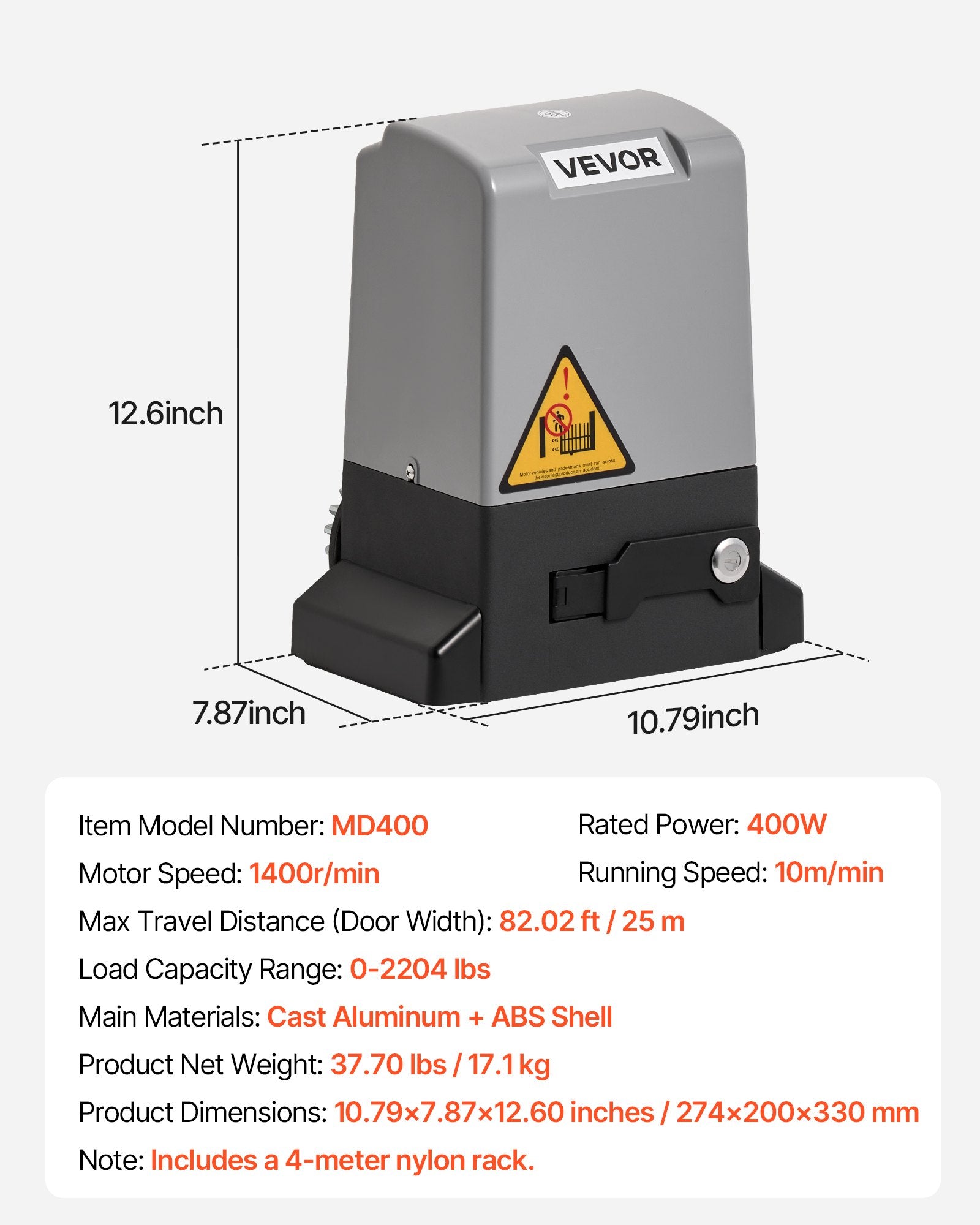 VEVOR 400W Electric Sliding Gate Opener 1000kg Chain Drive Infrared Sensor 7