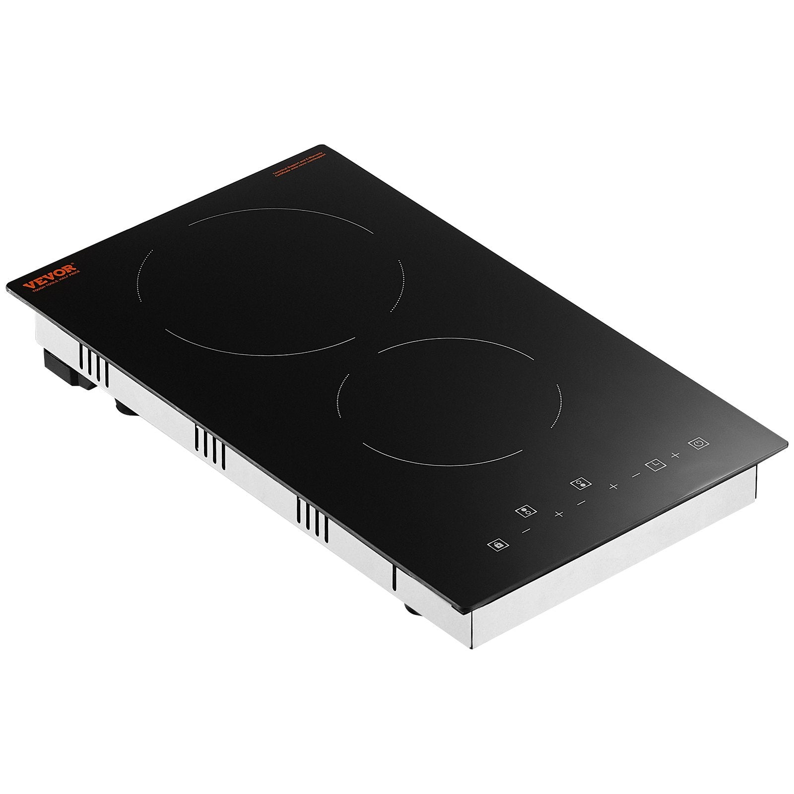 VEVOR Electric Cooktop, 12 inch 2 Burners Built-in Electric Stove Top, 3000W Ceramic Radiant Cooktop with Glass Panel, Touch Control, Timer, Child Lock, 9 Heat Level, Residual Heat Indicator, 220-240V 9