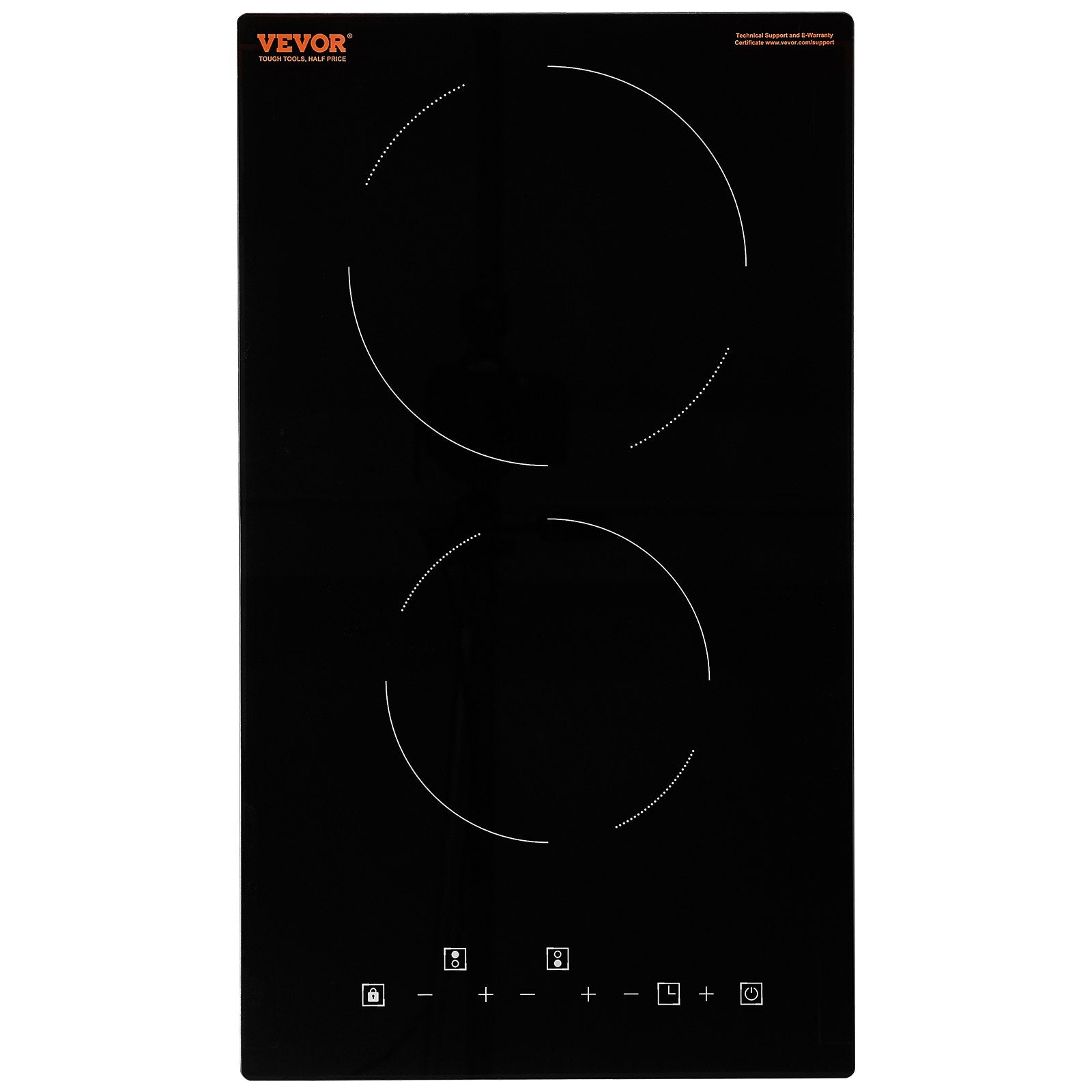 VEVOR Electric Cooktop, 12 inch 2 Burners Built-in Electric Stove Top, 3000W Ceramic Radiant Cooktop with Glass Panel, Touch Control, Timer, Child Lock, 9 Heat Level, Residual Heat Indicator, 220-240V 11
