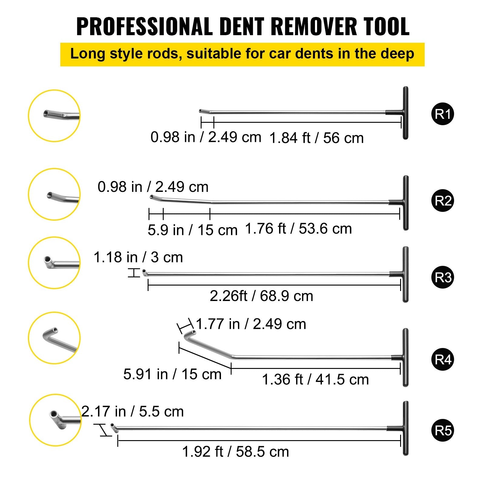 VEVOR Rods Dent Puller Stainless Steel Paintless Repair Kits Hail Removal 13 PCS 3