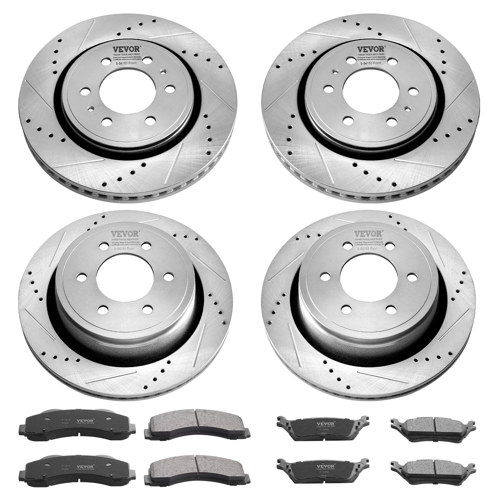 VEVOR Front and Rear Brake Kit Compatible with 2012-2020 Ford F-150(MPB Only), Drilled and Slotted Brake Rotors Ceramic Brake Pads Replacement, 13.8" Front Rotors 13.7" Rear Rotors 7