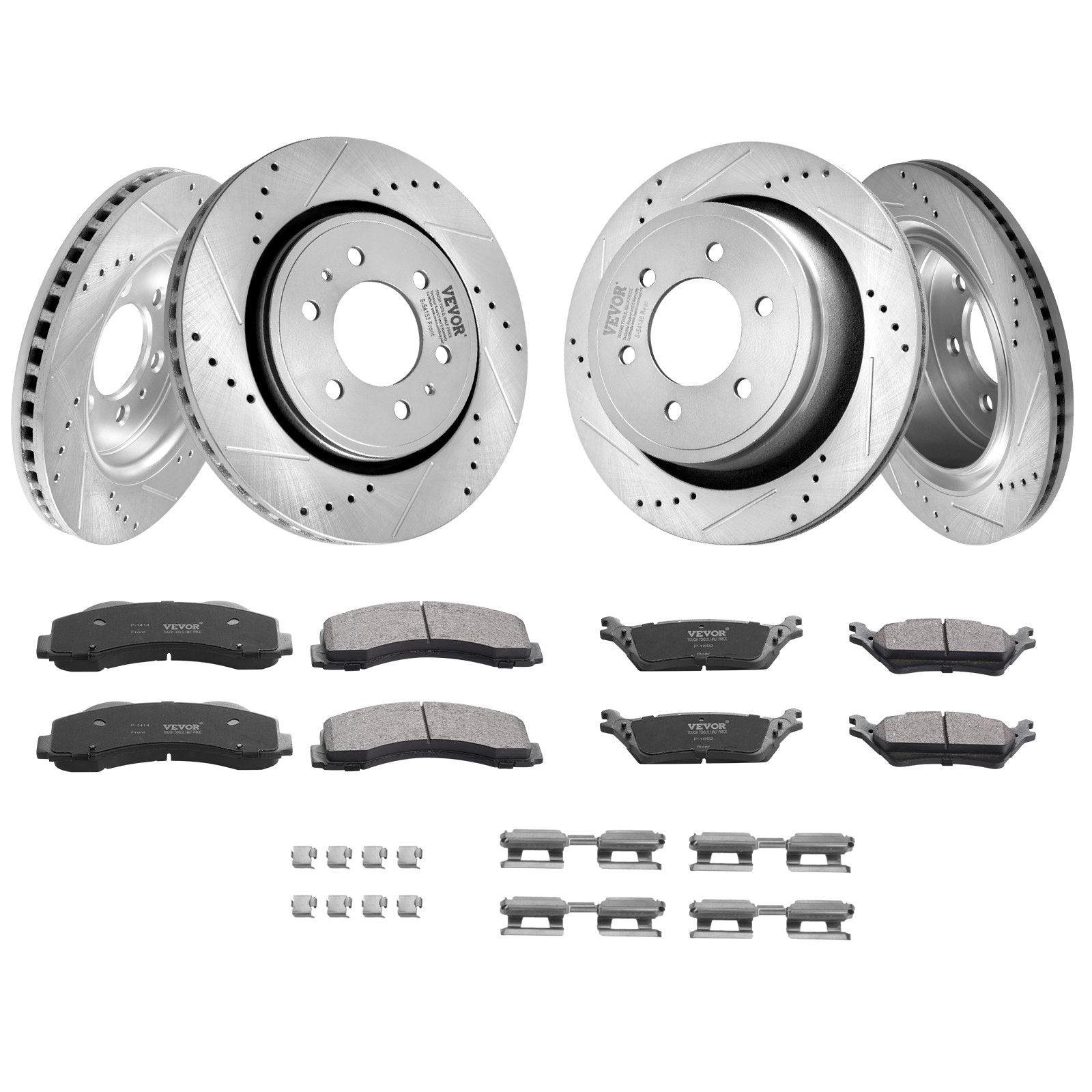 VEVOR Front and Rear Brake Kit Compatible with 2012-2020 Ford F-150(MPB Only), Drilled and Slotted Brake Rotors Ceramic Brake Pads Replacement, 13.8" Front Rotors 13.7" Rear Rotors 9