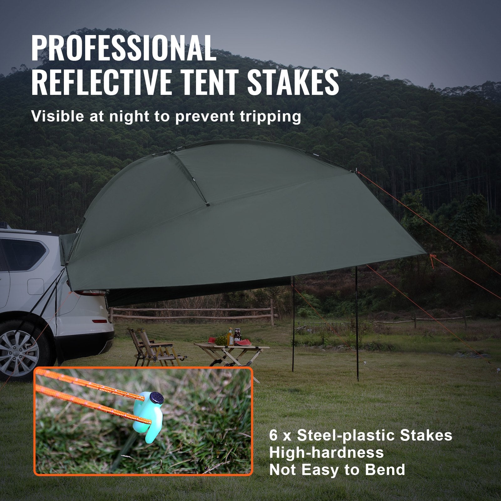 VEVOR Vehicle Awning, Large 10' x 7' Shade Coverage Car Side Awning, PU2000mm UV50+ Car Awning with Extended Side Canopies and Portable Storage Bag, Suitable for Truck, SUV, Van, Campers 5
