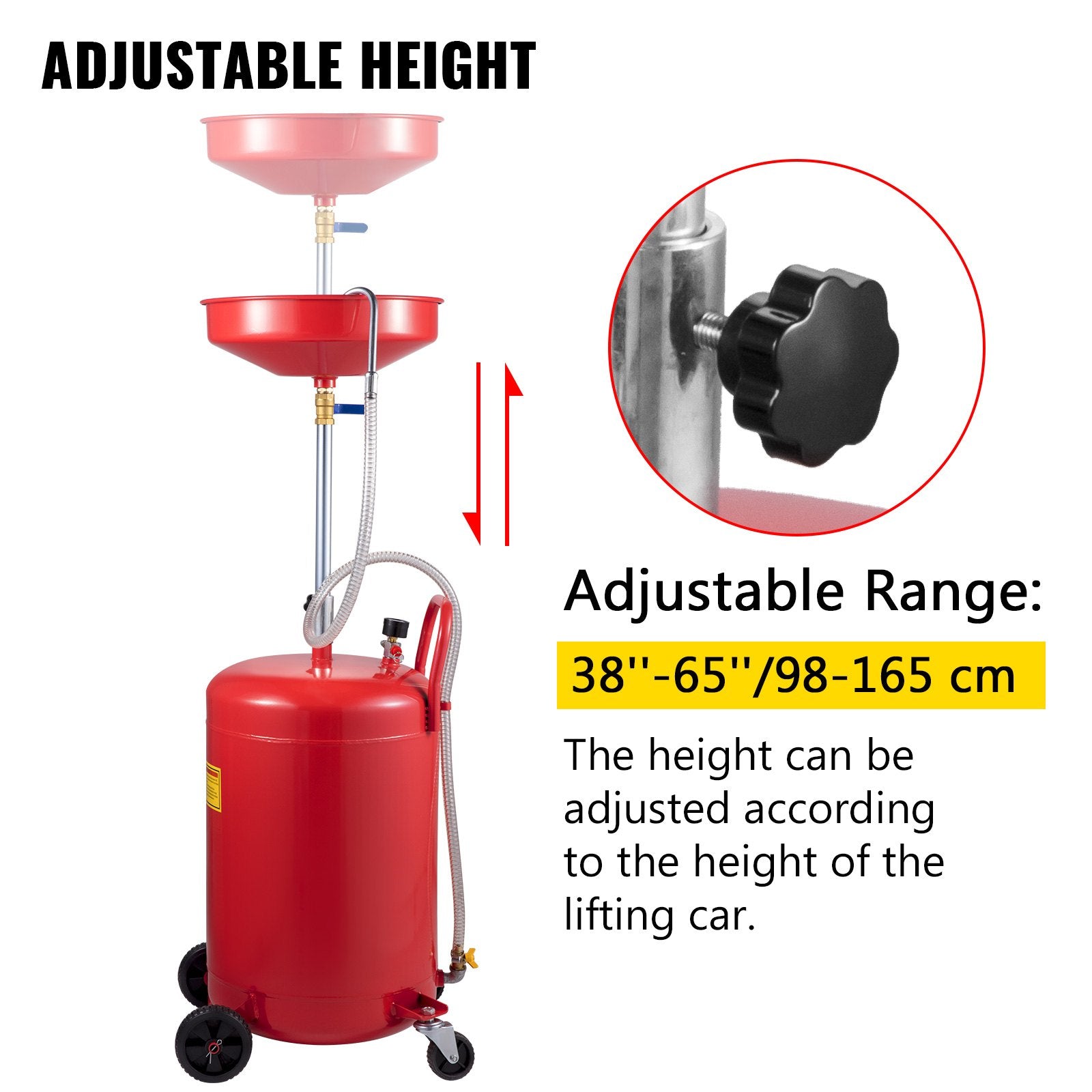 VEVOR Waste Oil Drain Tank Portable Oil Drain 20 Gallon Air Operated Drainer 3