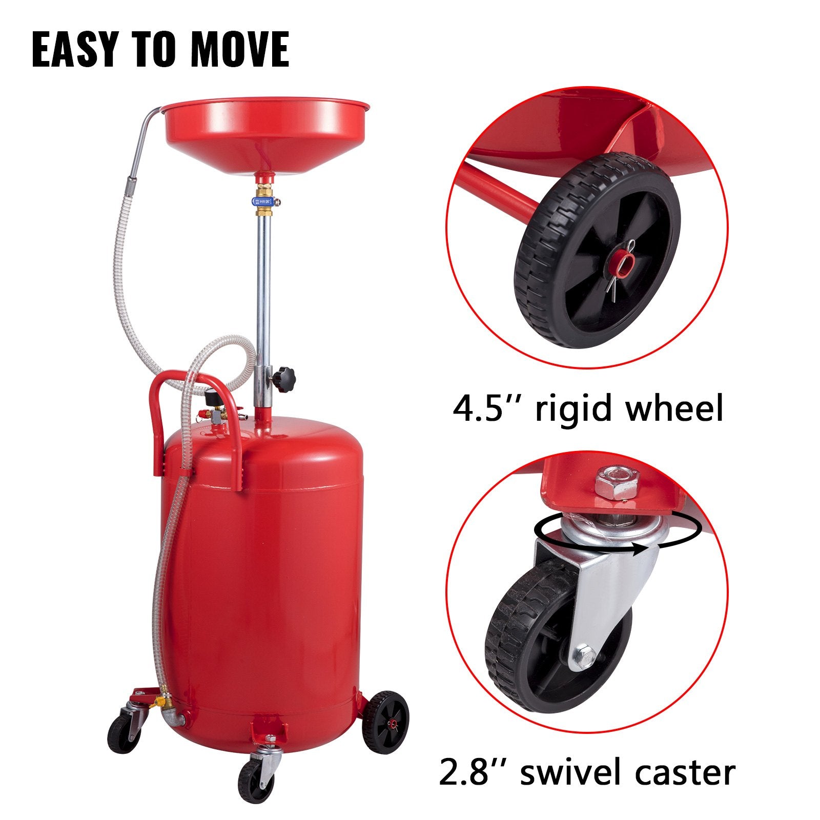 VEVOR Waste Oil Drain Tank Portable Oil Drain 20 Gallon Air Operated Drainer 6