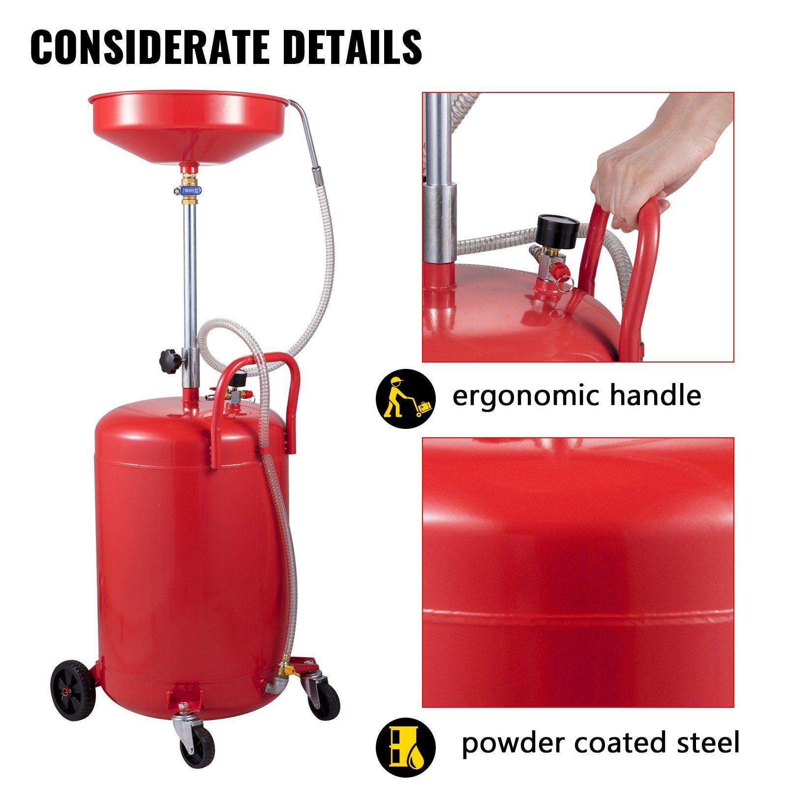 VEVOR Waste Oil Drain Tank Portable Oil Drain 20 Gallon Air Operated Drainer 7