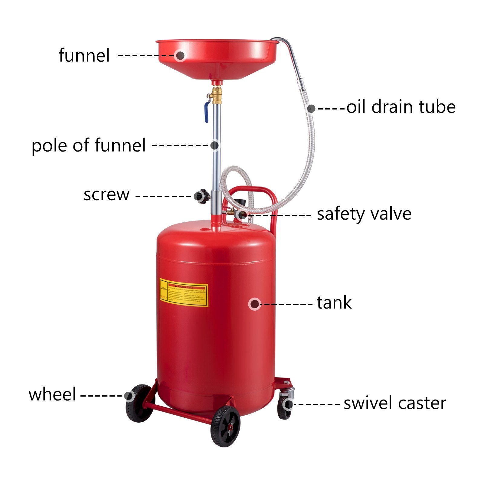 VEVOR Waste Oil Drain Tank Portable Oil Drain 20 Gallon Air Operated Drainer 9