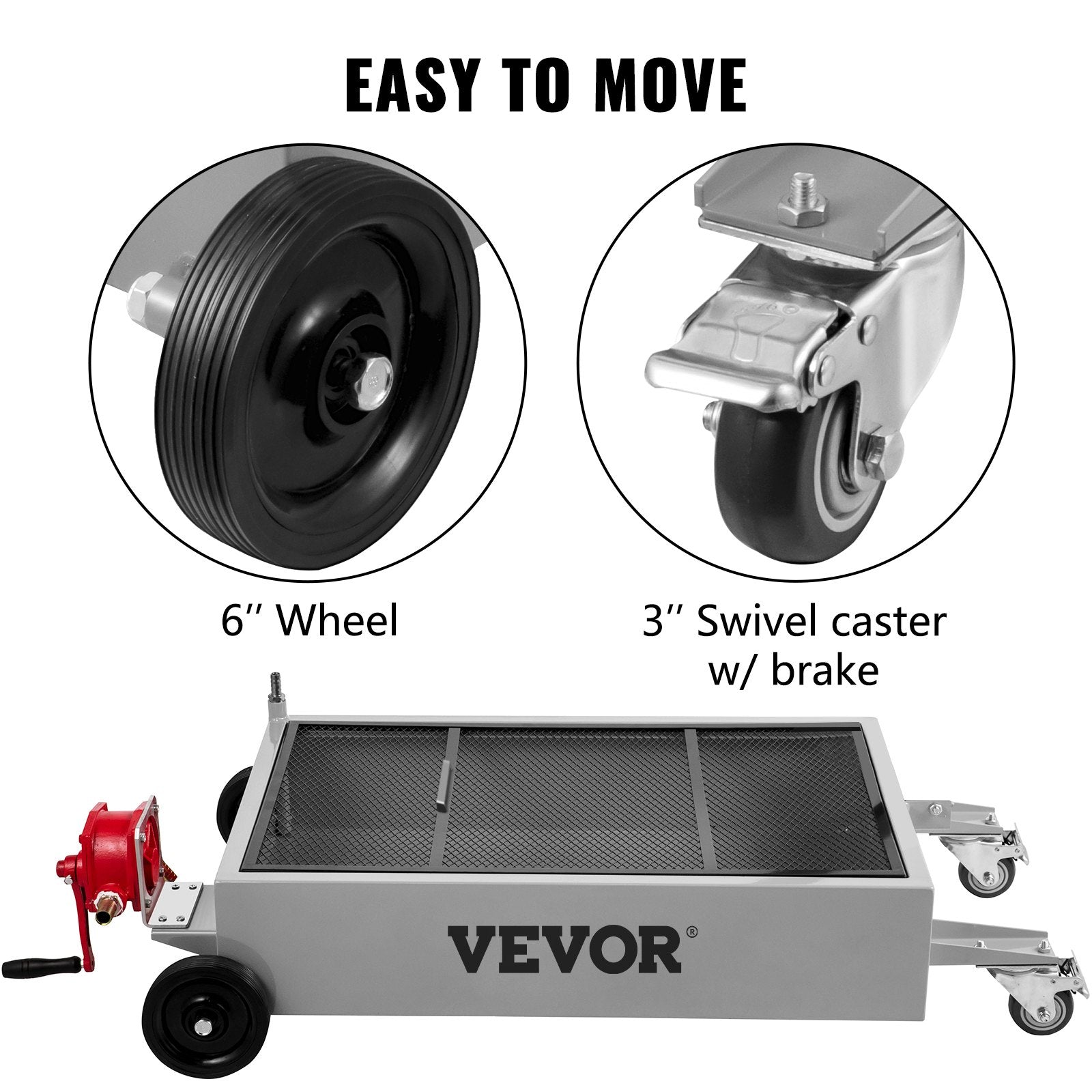 VEVOR Low Profile Oil Drain Pan Truck Drain Pan 57 L with Pump Hose Casters 4