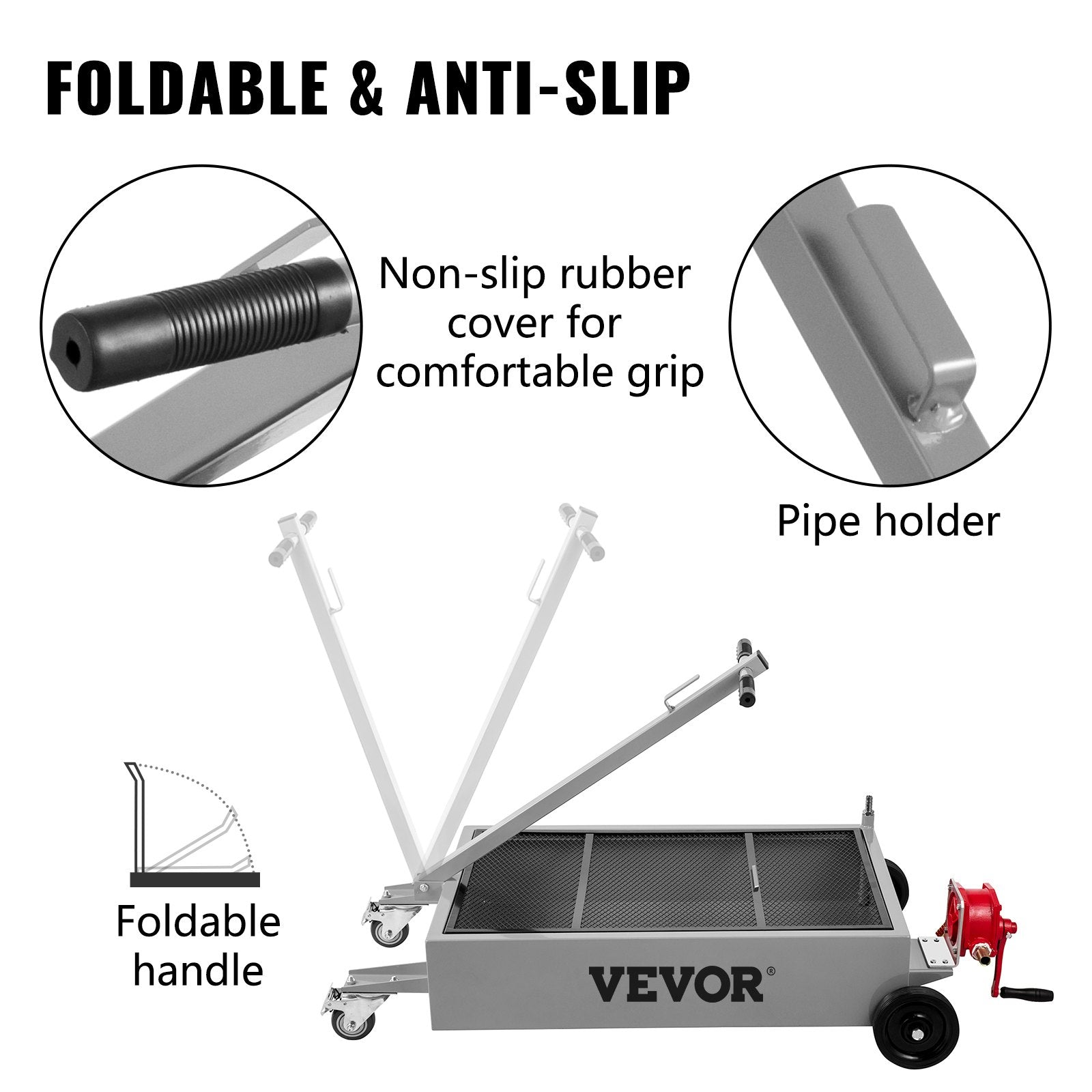 VEVOR Low Profile Oil Drain Pan Truck Drain Pan 57 L with Pump Hose Casters 6