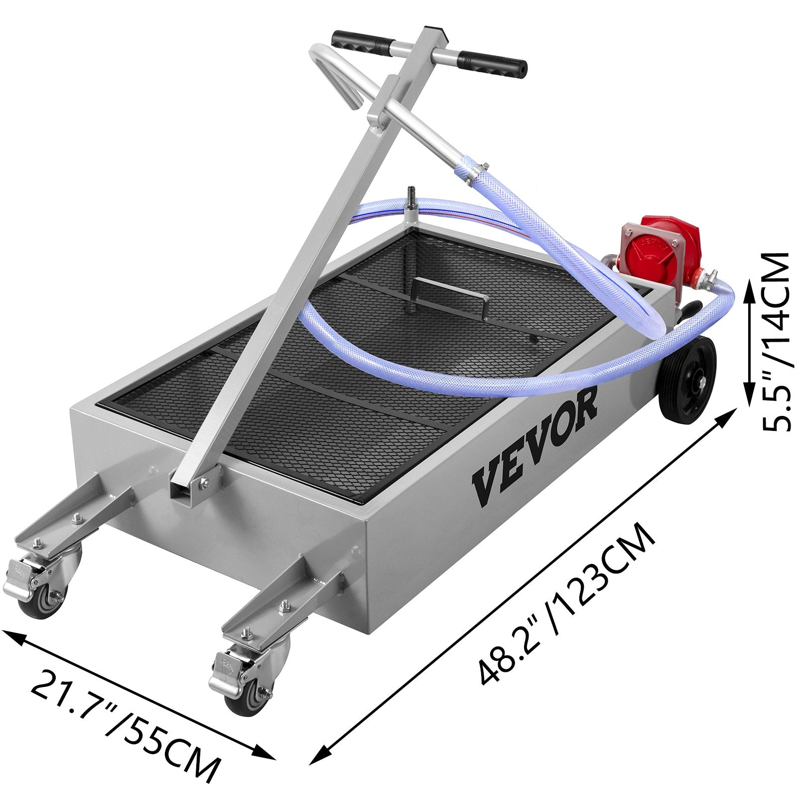 VEVOR Low Profile Oil Drain Pan Truck Drain Pan 57 L with Pump Hose Casters 8