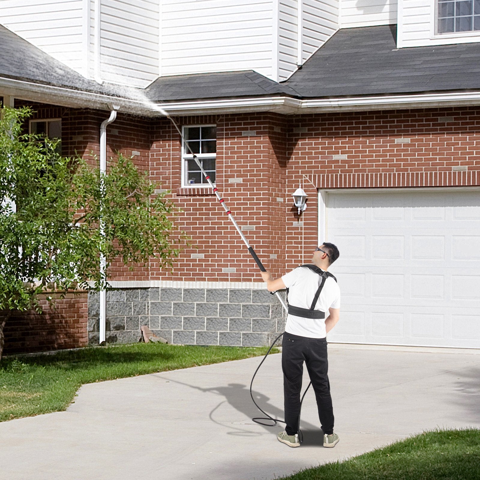 VEVOR Telescoping Pressure Washer Wand, 20 ft 5-Section Length Adjustable, Max. 4000 PSI Fit for 3/8'' Quick Connection, 5 Spray Nozzles, Belt, for Roof, Fence, Gutter, Silver 7