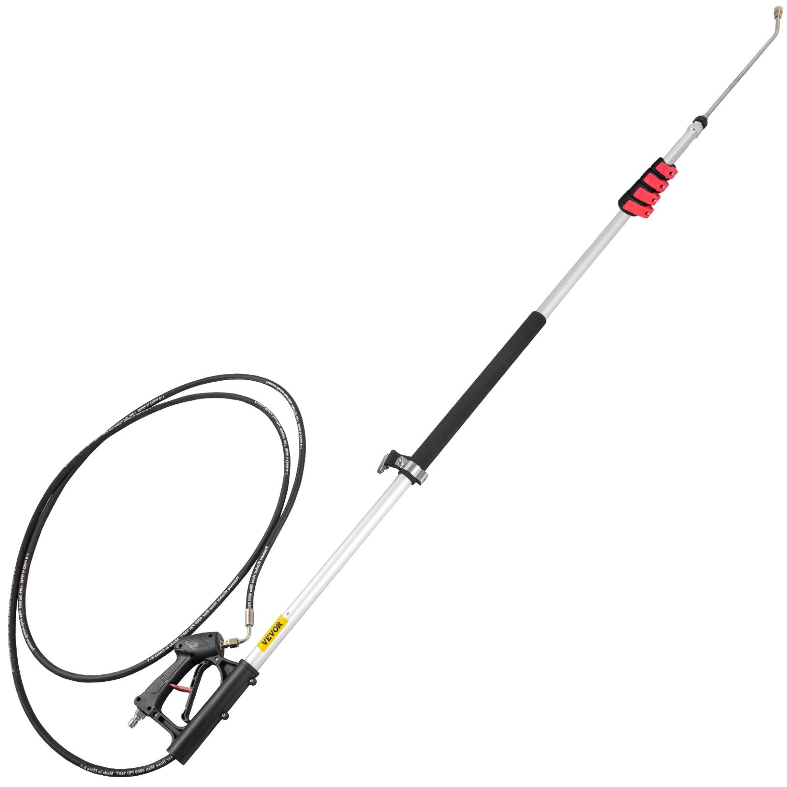 VEVOR Telescoping Pressure Washer Wand, 20 ft 5-Section Length Adjustable, Max. 4000 PSI Fit for 3/8'' Quick Connection, 5 Spray Nozzles, Belt, for Roof, Fence, Gutter, Silver 9